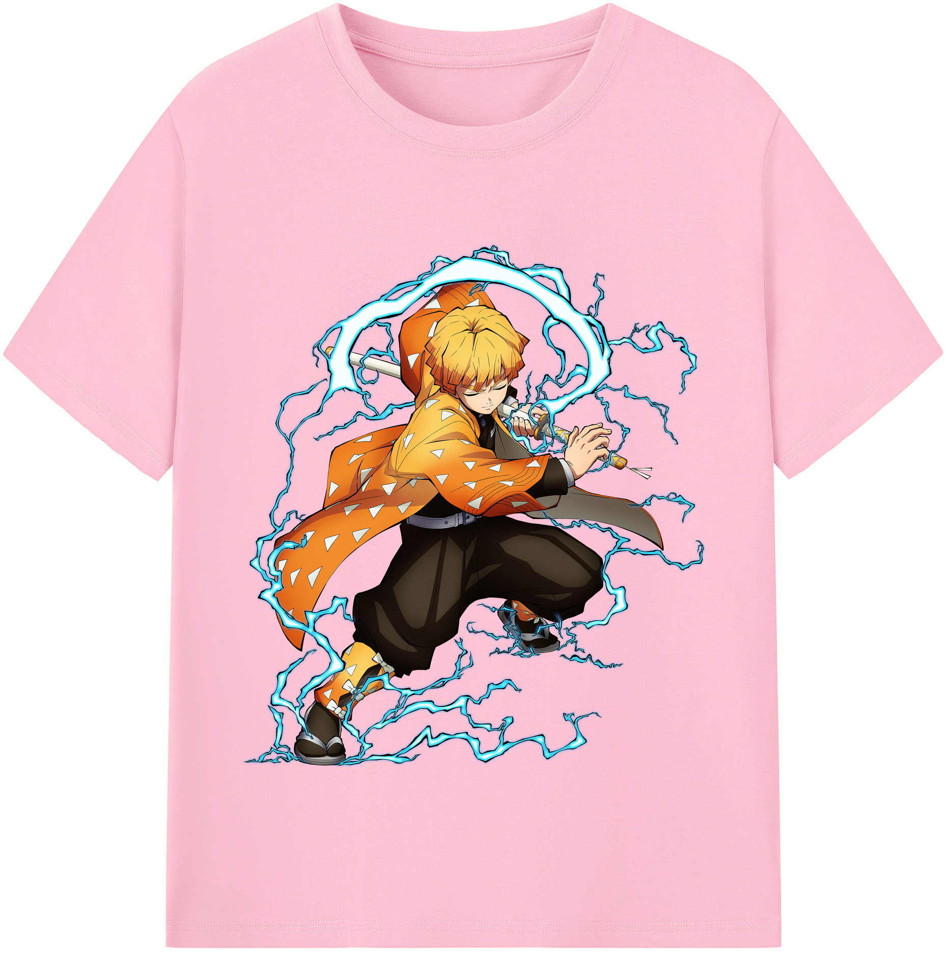 （画像用） 鬼滅の刃（きめつのやいば）我妻 善逸／あがつま ぜんいつ Agatsuma Zenitsu 綿100％半袖Tシャツ（フロントプリント）