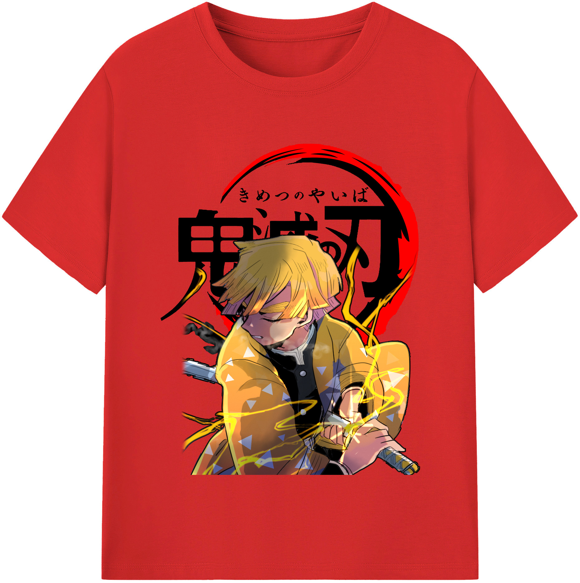（画像用） 鬼滅の刃（きめつのやいば）我妻 善逸／あがつま ぜんいつ Agatsuma Zenitsu 綿100％半袖Tシャツ（フロントプリント）