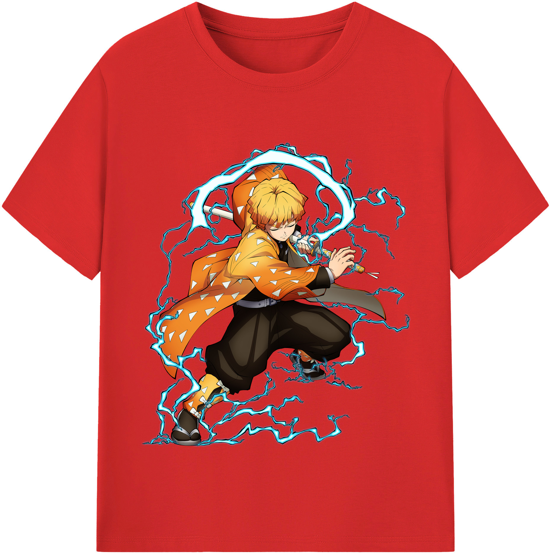 （画像用） 鬼滅の刃（きめつのやいば）我妻 善逸／あがつま ぜんいつ Agatsuma Zenitsu 綿100％半袖Tシャツ（フロントプリント）