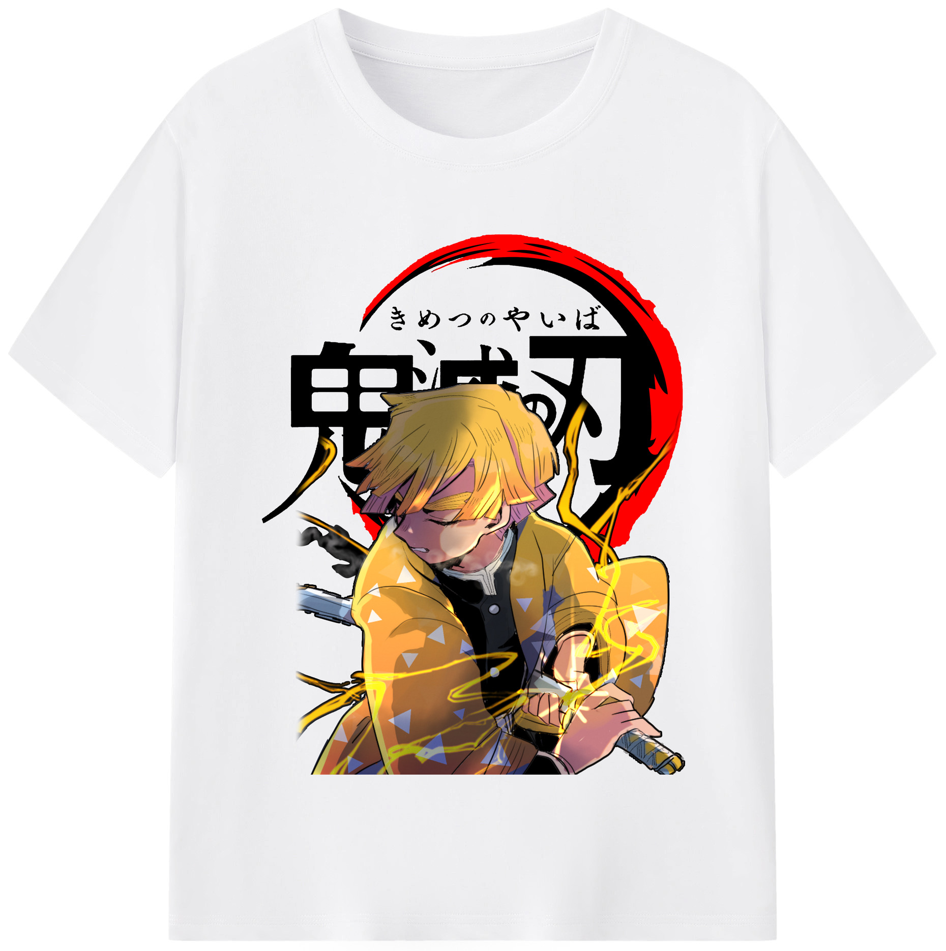 （画像用） 鬼滅の刃（きめつのやいば）我妻 善逸／あがつま ぜんいつ Agatsuma Zenitsu 綿100％半袖Tシャツ（フロントプリント）