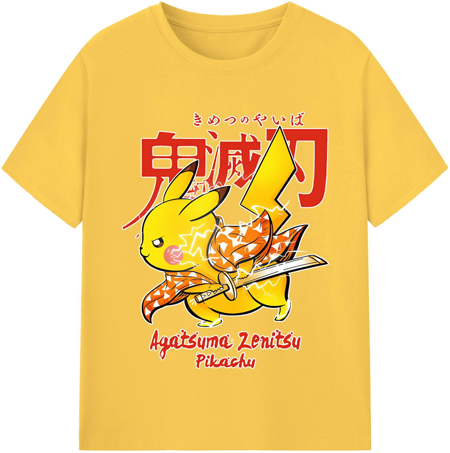 （画像用） 鬼滅の刃（きめつのやいば）我妻 善逸／あがつま ぜんいつ Agatsuma Zenitsu 綿100％半袖Tシャツ（フロントプリント）