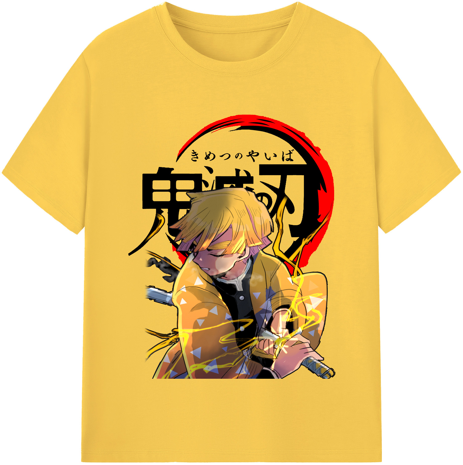 （画像用） 鬼滅の刃（きめつのやいば）我妻 善逸／あがつま ぜんいつ Agatsuma Zenitsu 綿100％半袖Tシャツ（フロントプリント）