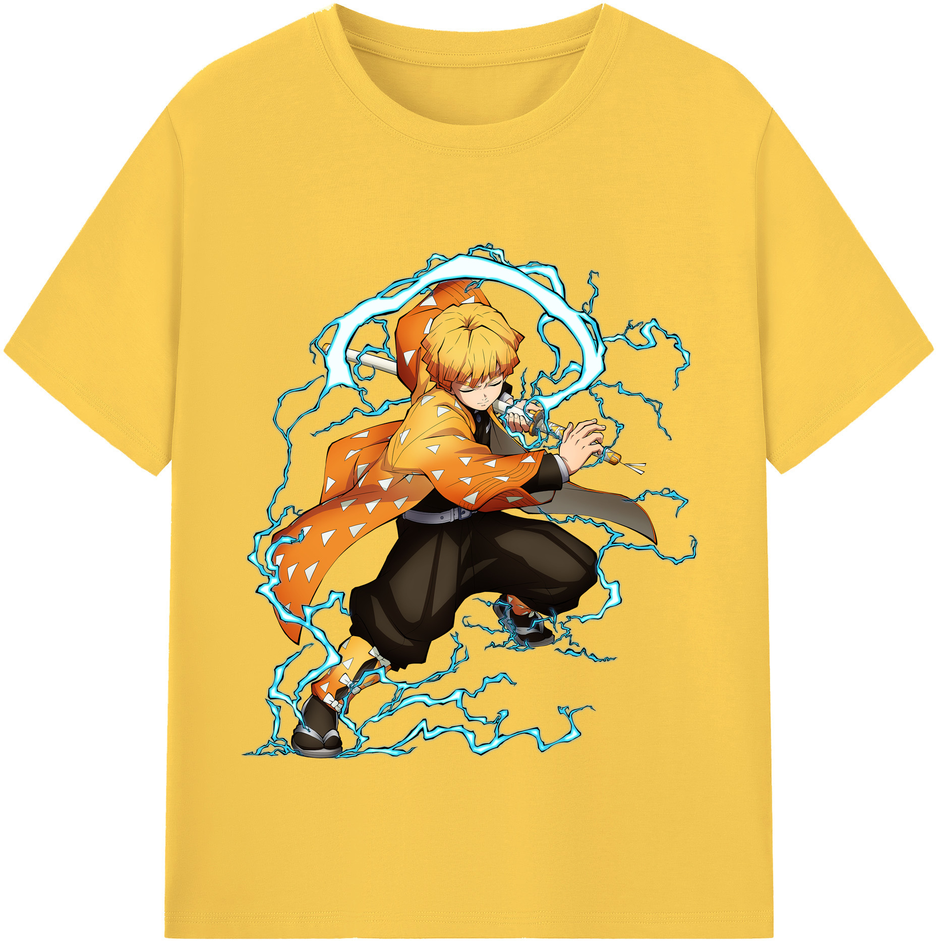 （画像用） 鬼滅の刃（きめつのやいば）我妻 善逸／あがつま ぜんいつ Agatsuma Zenitsu 綿100％半袖Tシャツ（フロントプリント）