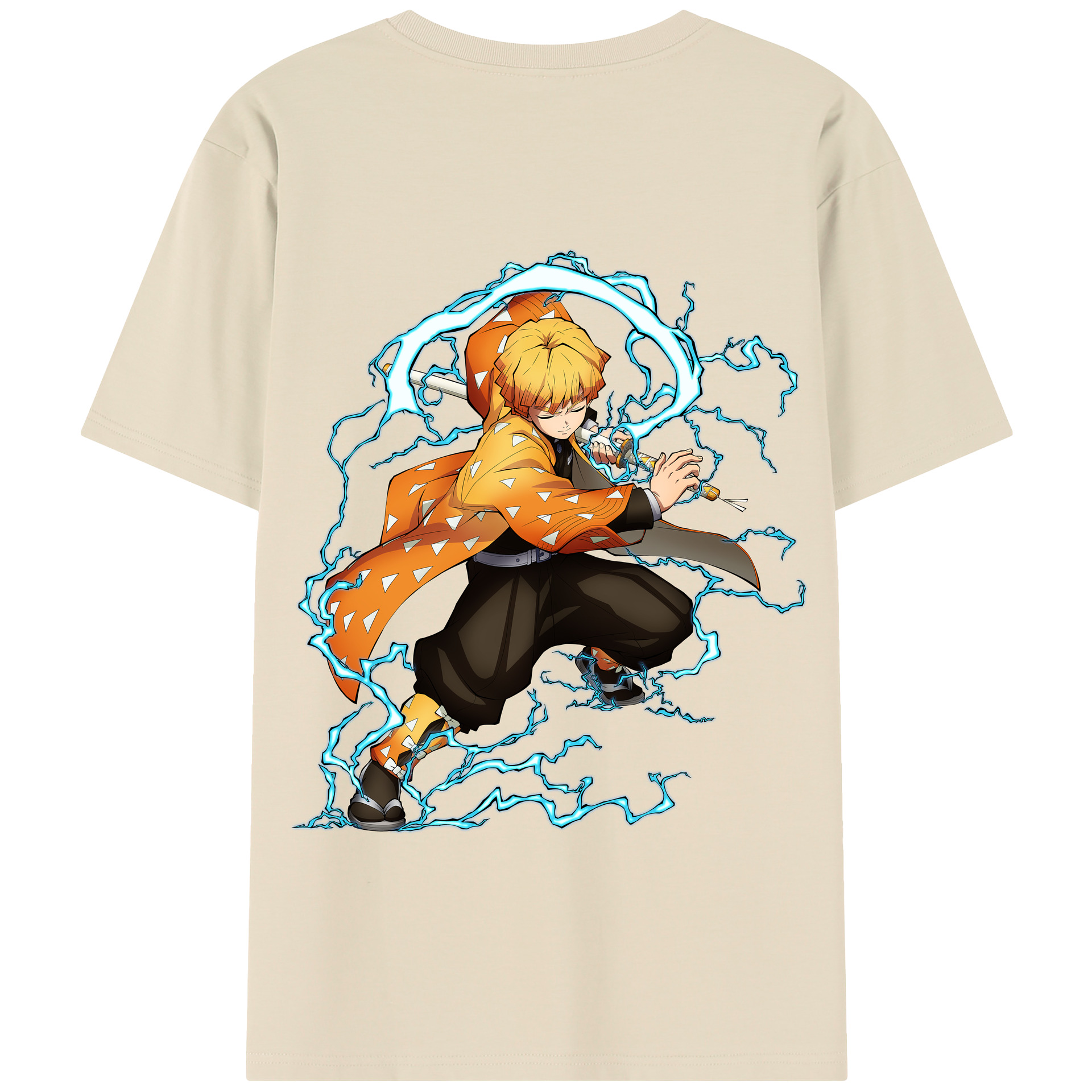 （画像用） 鬼滅の刃（きめつのやいば）我妻 善逸／あがつま ぜんいつ Agatsuma Zenitsu 綿100％半袖Tシャツ（背面プリント）