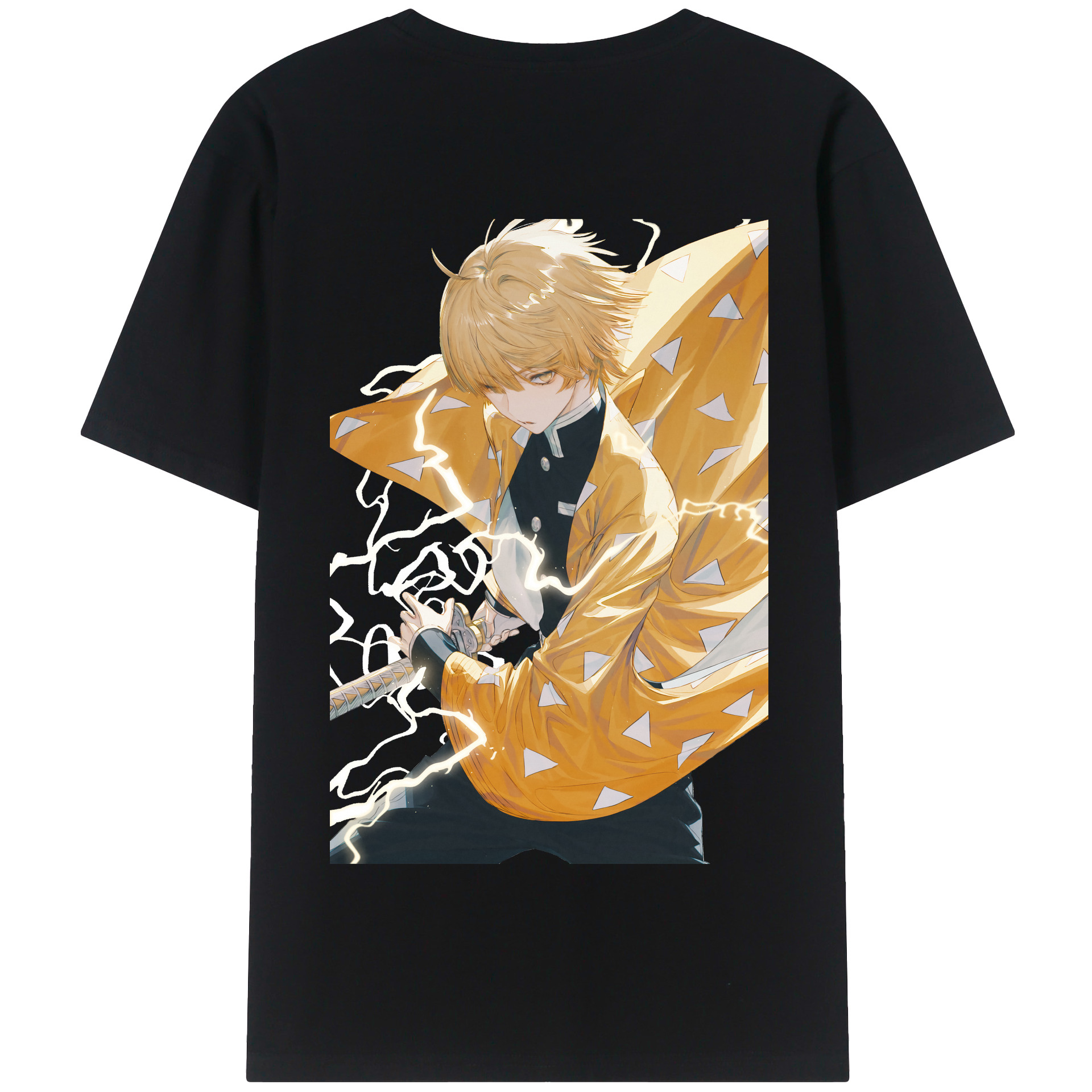 （画像用） 鬼滅の刃（きめつのやいば）我妻 善逸／あがつま ぜんいつ Agatsuma Zenitsu 綿100％半袖Tシャツ（背面プリント）