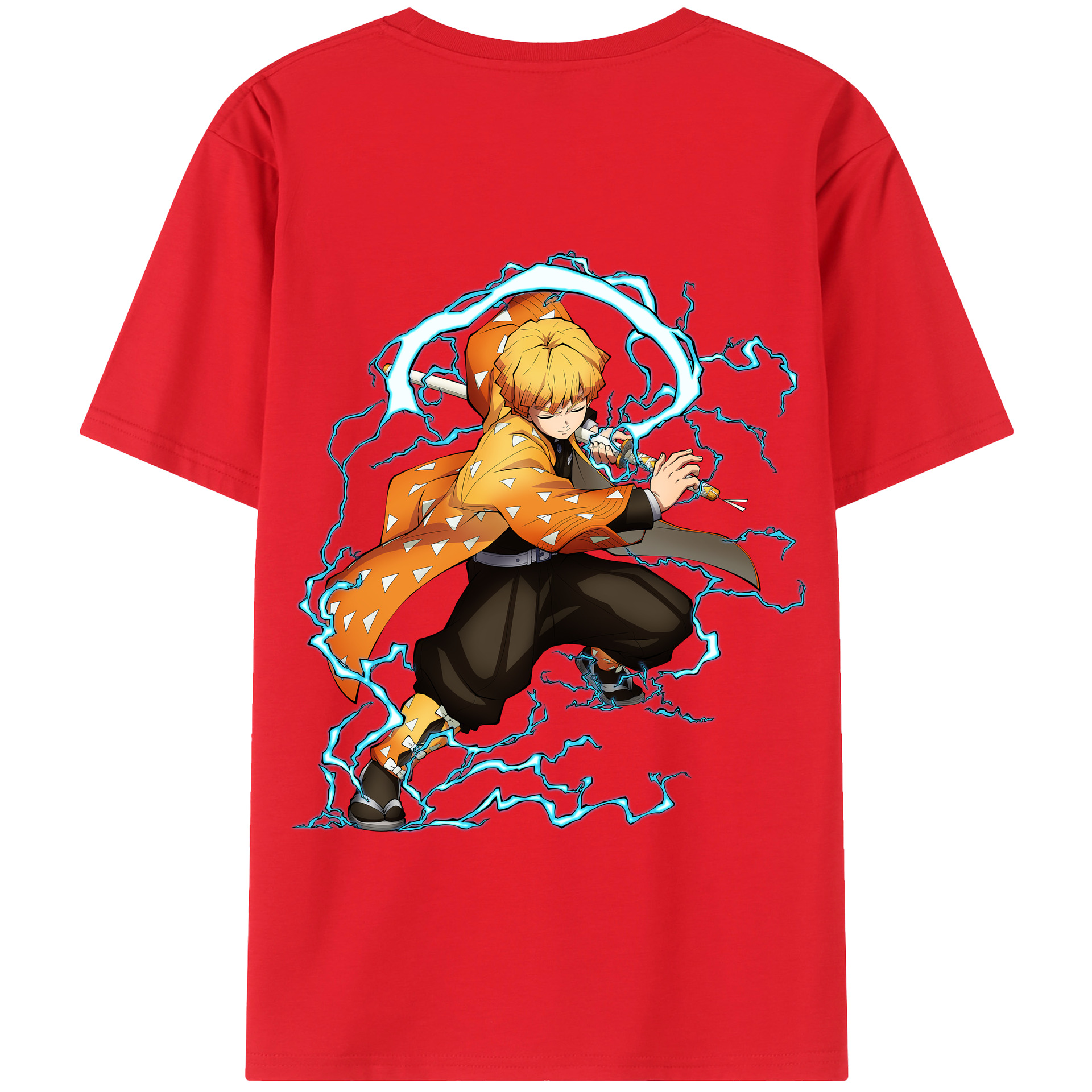 （画像用） 鬼滅の刃（きめつのやいば）我妻 善逸／あがつま ぜんいつ Agatsuma Zenitsu 綿100％半袖Tシャツ（背面プリント）