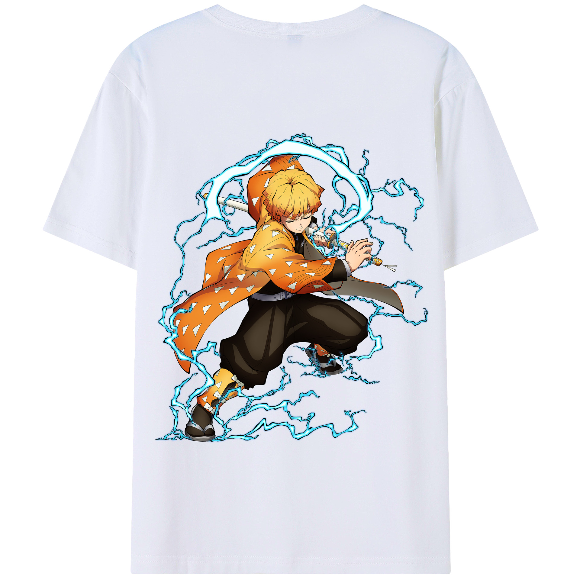 （画像用） 鬼滅の刃（きめつのやいば）我妻 善逸／あがつま ぜんいつ Agatsuma Zenitsu 綿100％半袖Tシャツ（背面プリント）