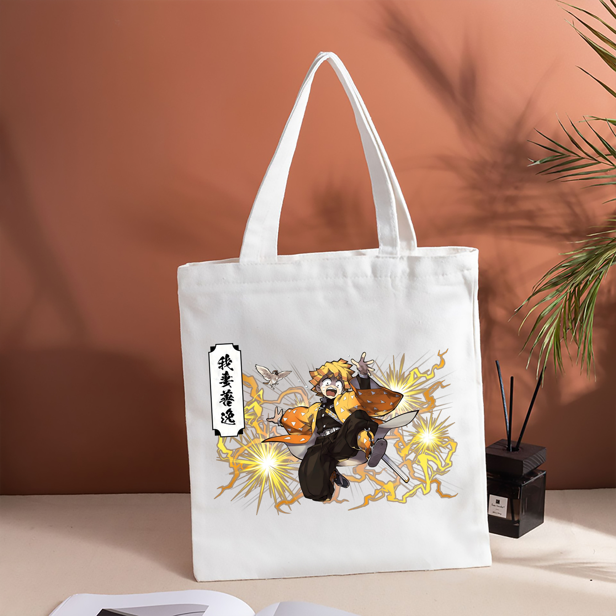鬼滅の刃（きめつのやいば）我妻 善逸／あがつま ぜんいつ Agatsuma Zenitsu 縦型キャンバス生地手提げバッグ　トートバッグ