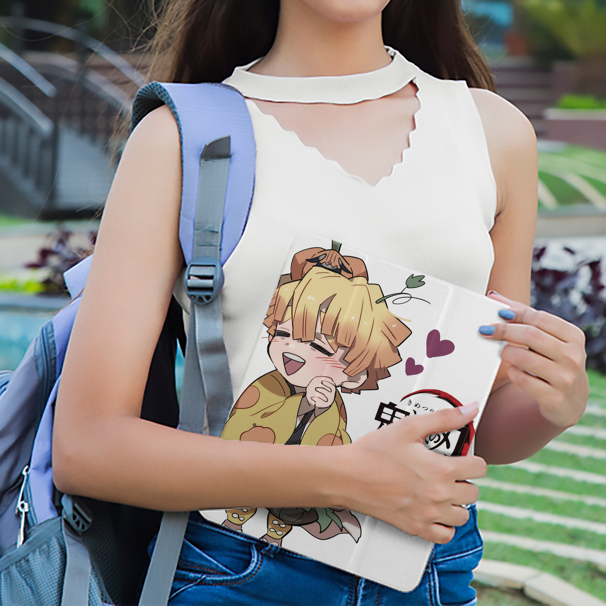 鬼滅の刃（きめつのやいば）我妻 善逸／あがつま ぜんいつ Agatsuma Zenitsu IPad ケース ペン収納付き 三つ折りスタンド PUレザー×シリコン 対応機種9.5/10.5/10.9インチ