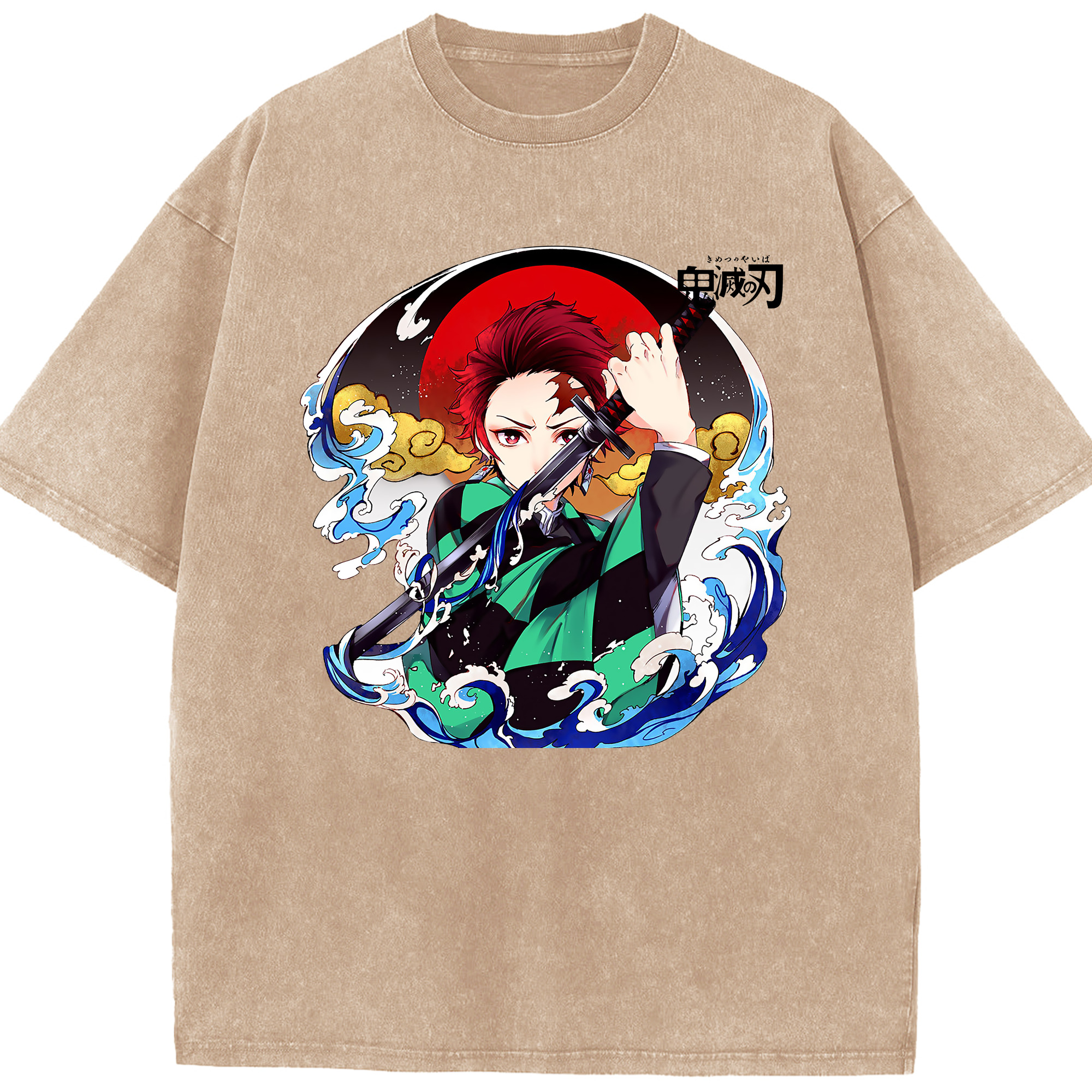 （画像用） 鬼滅の刃 竈門 炭治郎／かまど たんじろう Kamado Tanjirou 綿100% ヴィンテージ風 半袖Tシャツ（フロントプリント）
