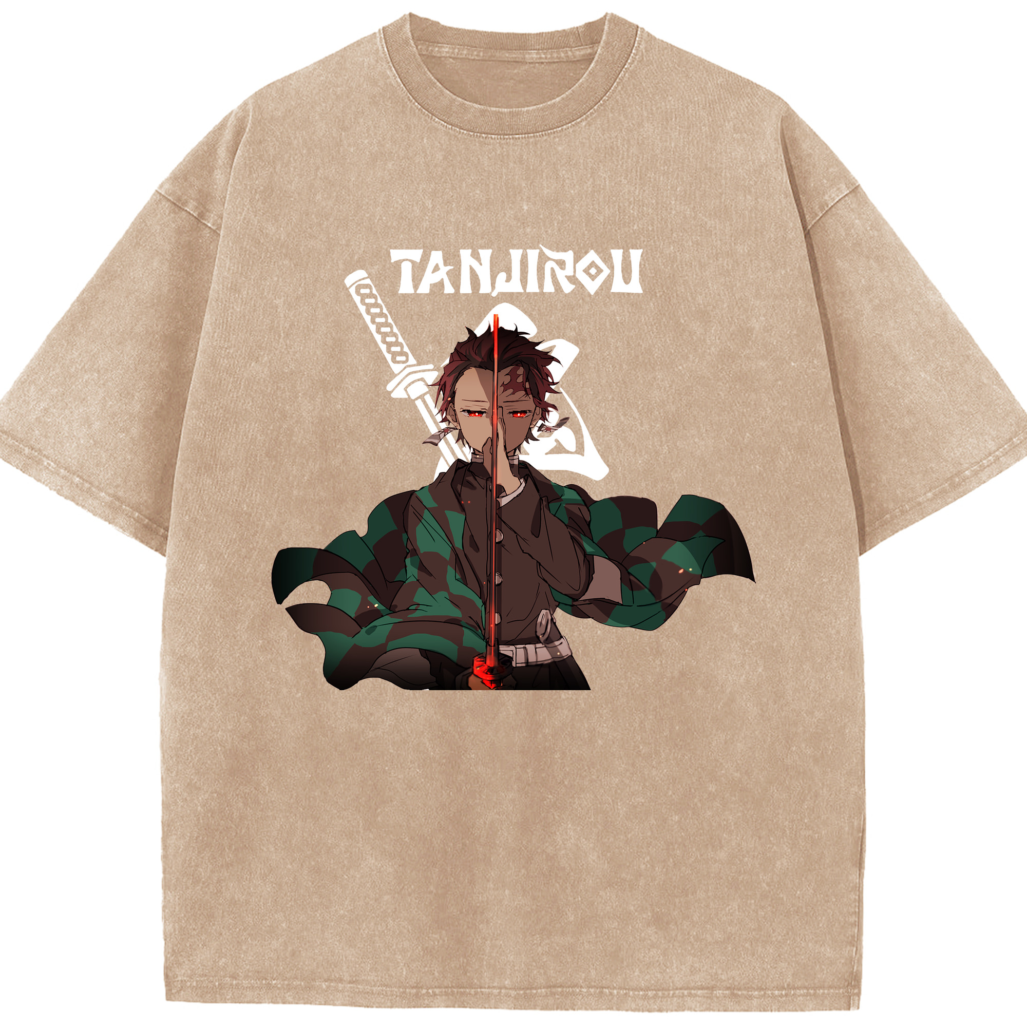 （画像用） 鬼滅の刃 竈門 炭治郎／かまど たんじろう Kamado Tanjirou 綿100% ヴィンテージ風 半袖Tシャツ（フロントプリント）