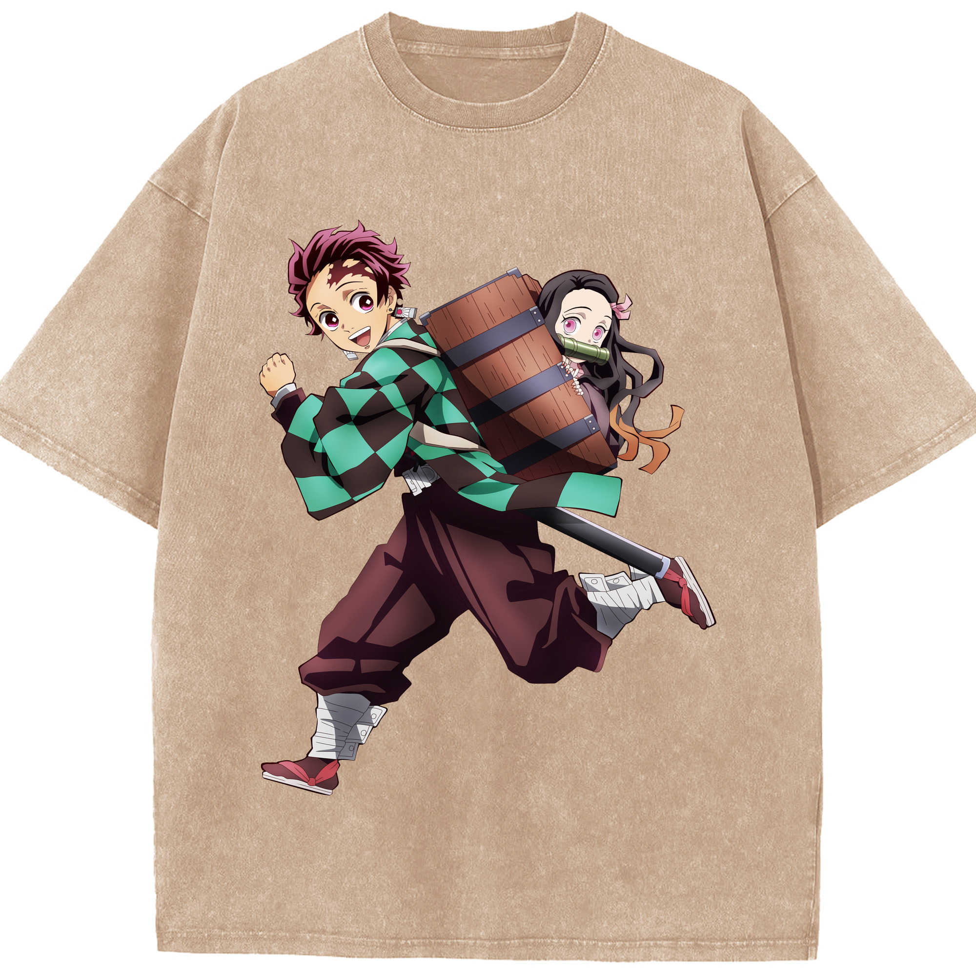 （画像用） 鬼滅の刃 竈門 炭治郎／かまど たんじろう Kamado Tanjirou 綿100% ヴィンテージ風 半袖Tシャツ（フロントプリント）