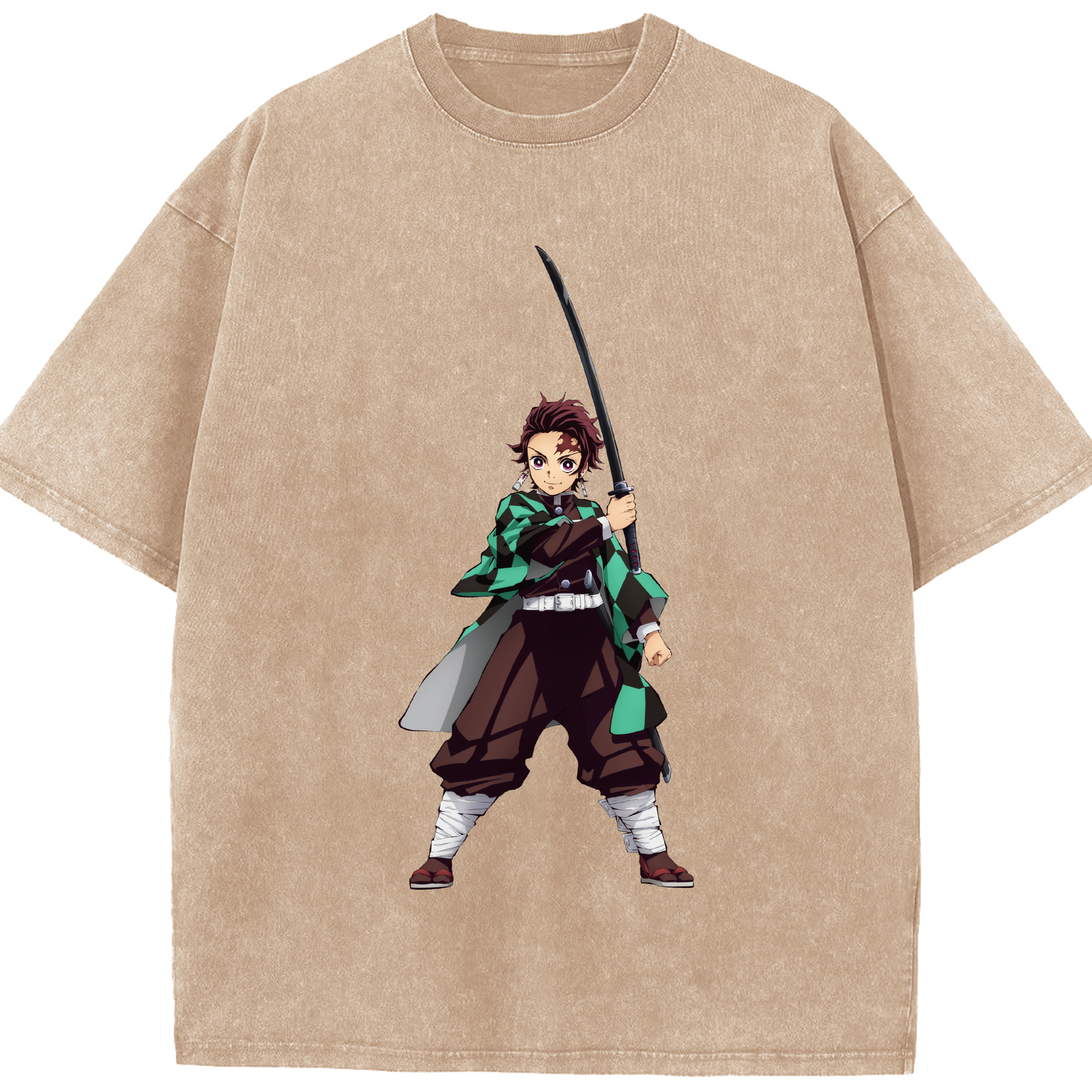 （画像用） 鬼滅の刃 竈門 炭治郎／かまど たんじろう Kamado Tanjirou 綿100% ヴィンテージ風 半袖Tシャツ（フロントプリント）
