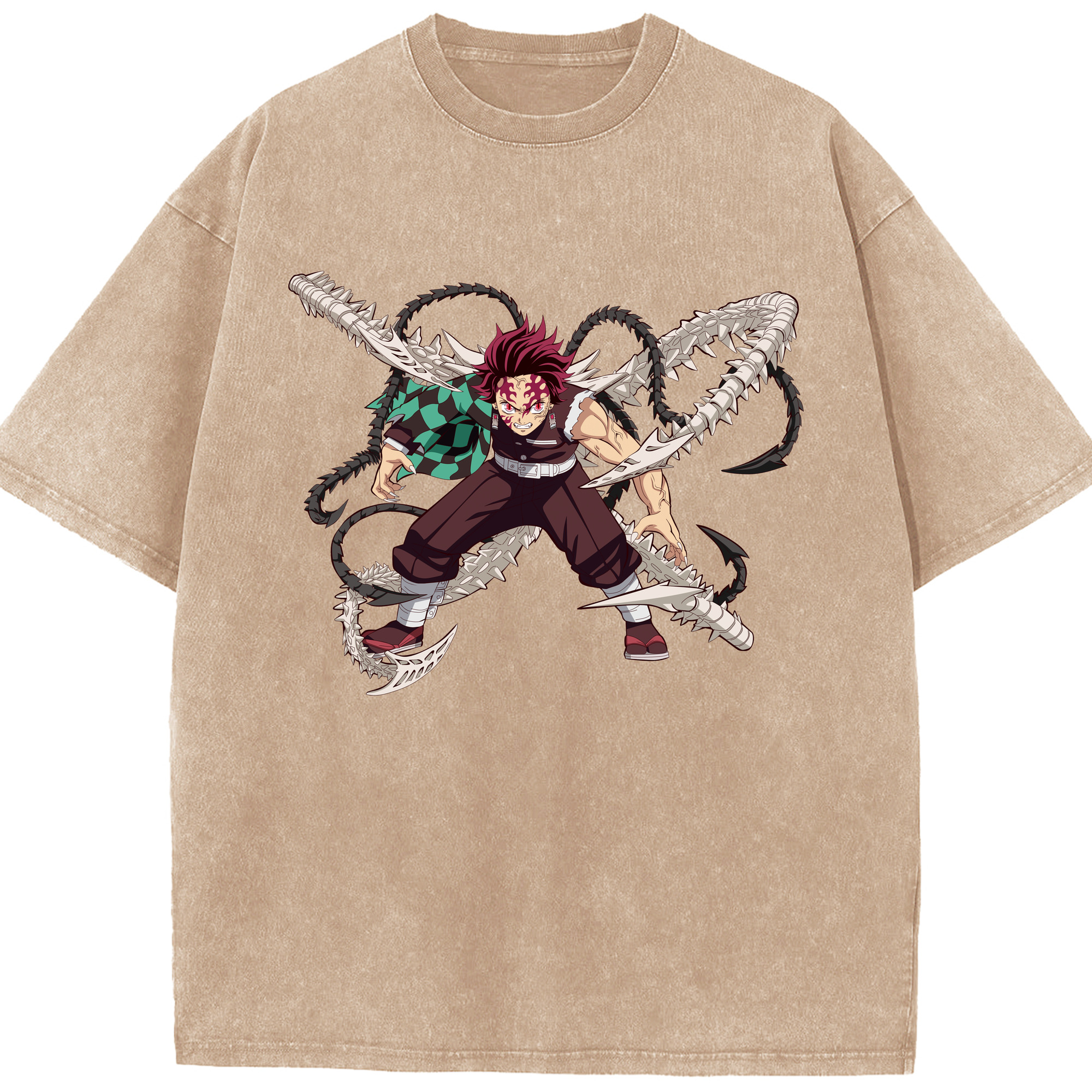（画像用） 鬼滅の刃 竈門 炭治郎／かまど たんじろう Kamado Tanjirou 綿100% ヴィンテージ風 半袖Tシャツ（フロントプリント）