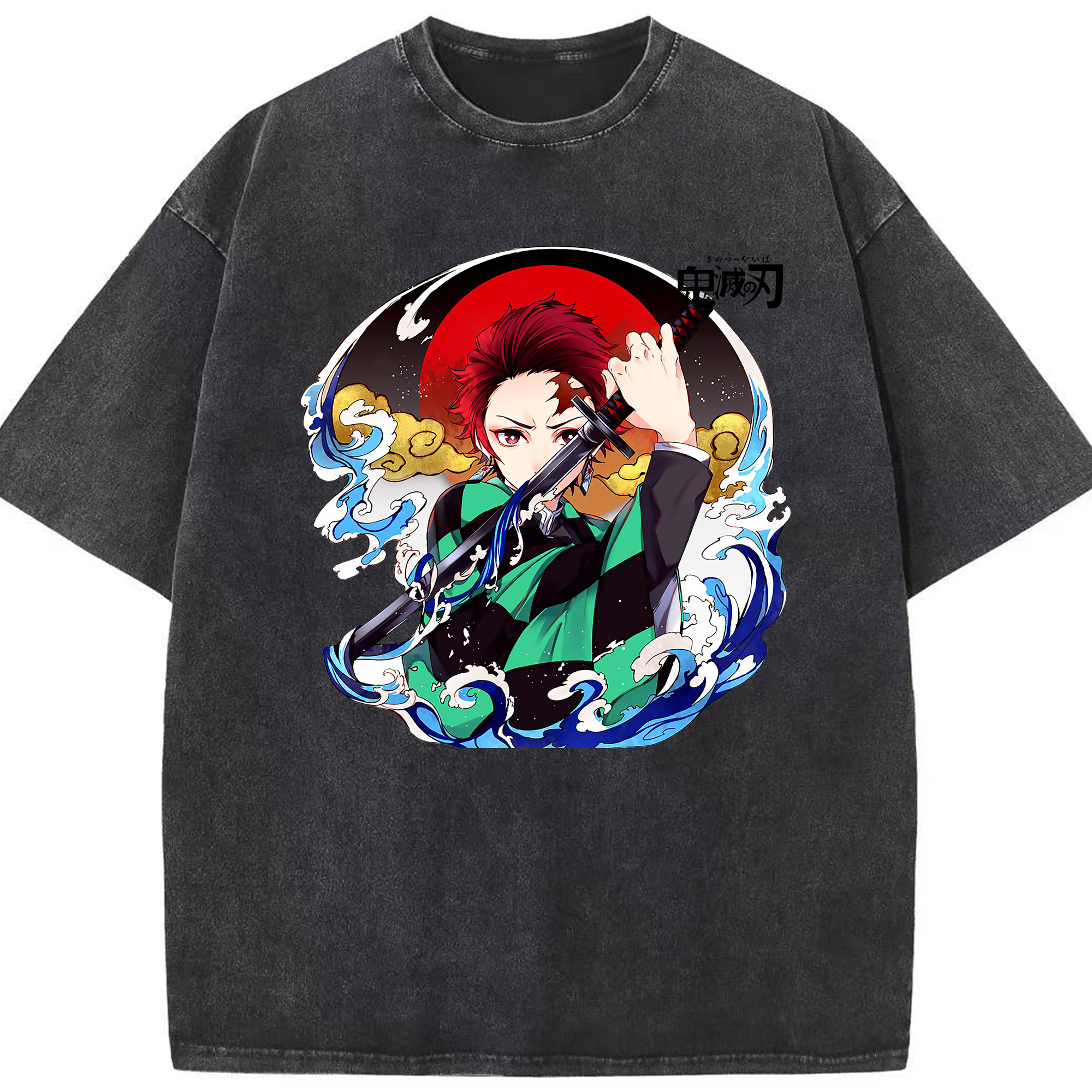 （画像用） 鬼滅の刃 竈門 炭治郎／かまど たんじろう Kamado Tanjirou 綿100% ヴィンテージ風 半袖Tシャツ（フロントプリント）