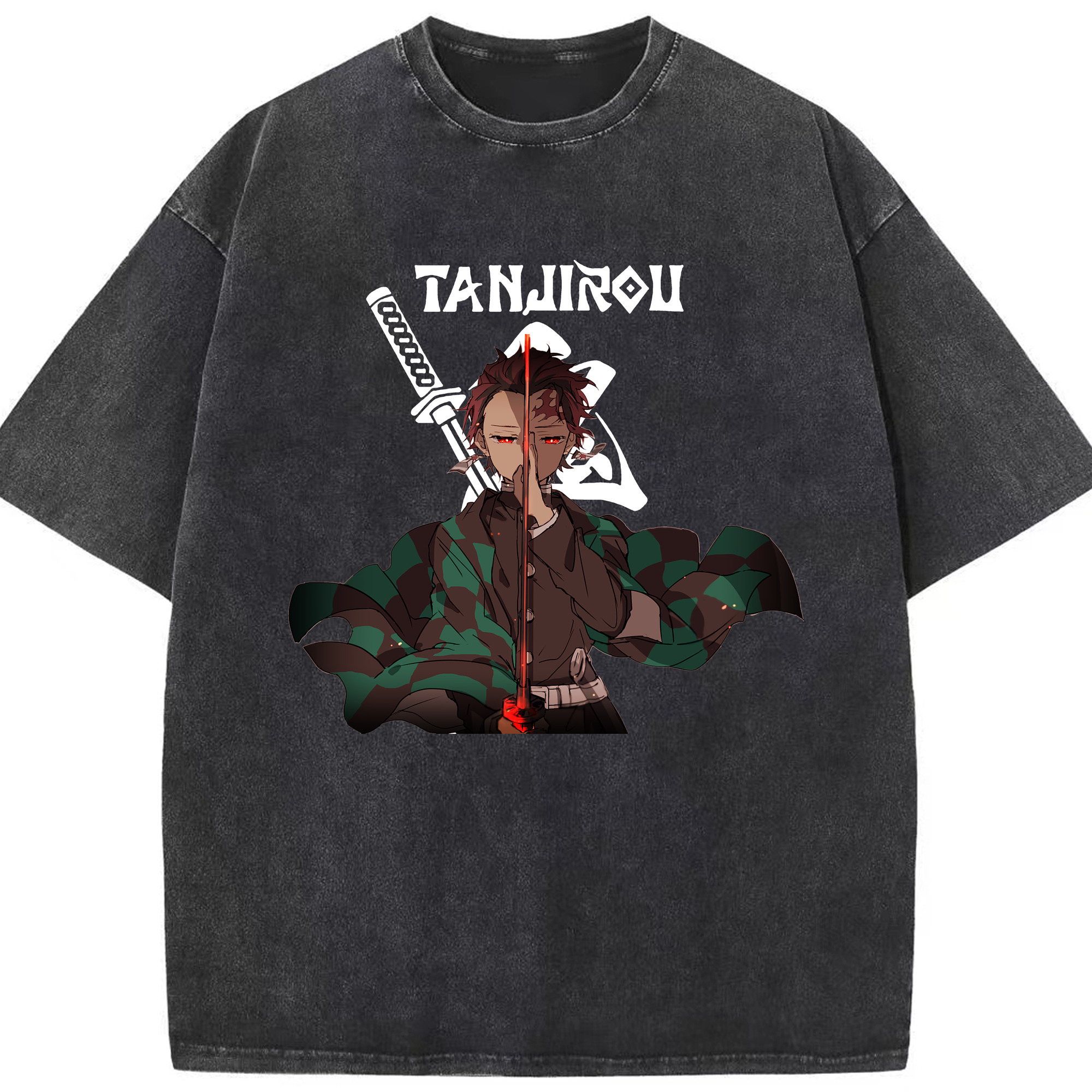 （画像用） 鬼滅の刃 竈門 炭治郎／かまど たんじろう Kamado Tanjirou 綿100% ヴィンテージ風 半袖Tシャツ（フロントプリント）