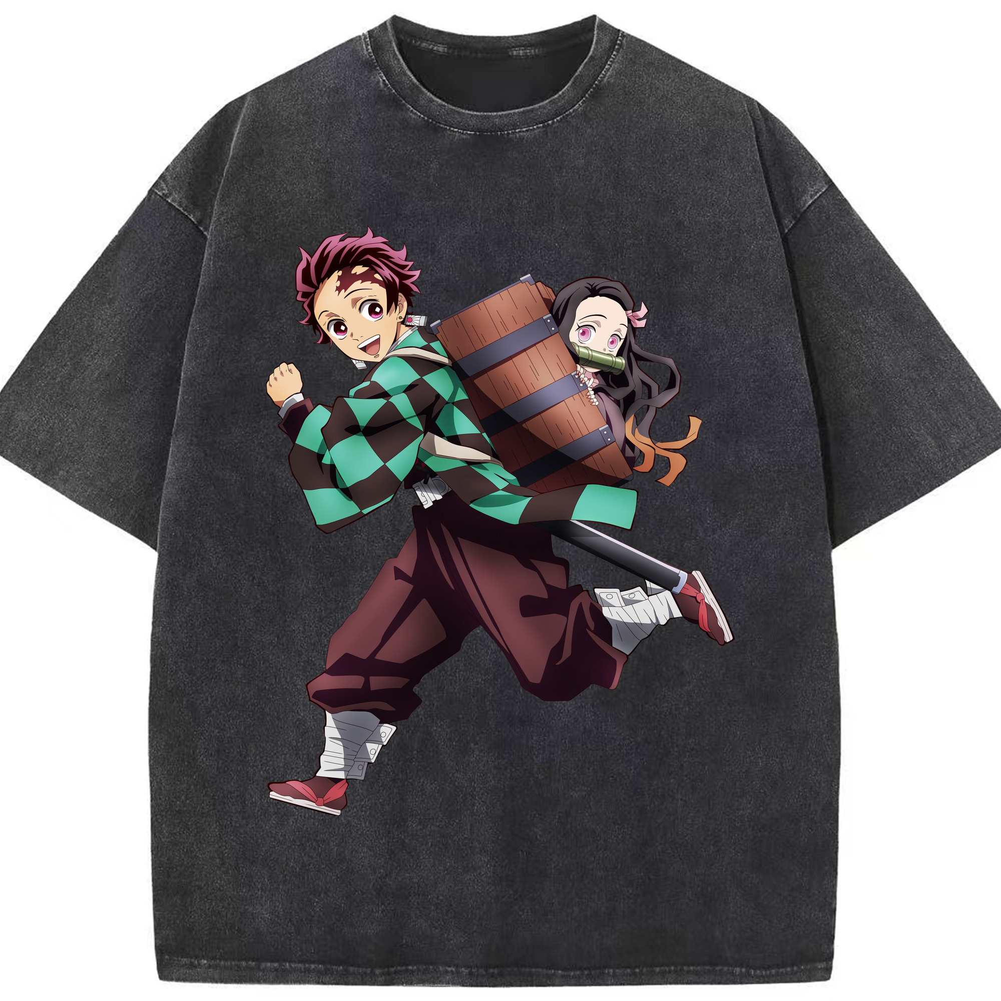 （画像用） 鬼滅の刃 竈門 炭治郎／かまど たんじろう Kamado Tanjirou 綿100% ヴィンテージ風 半袖Tシャツ（フロントプリント）