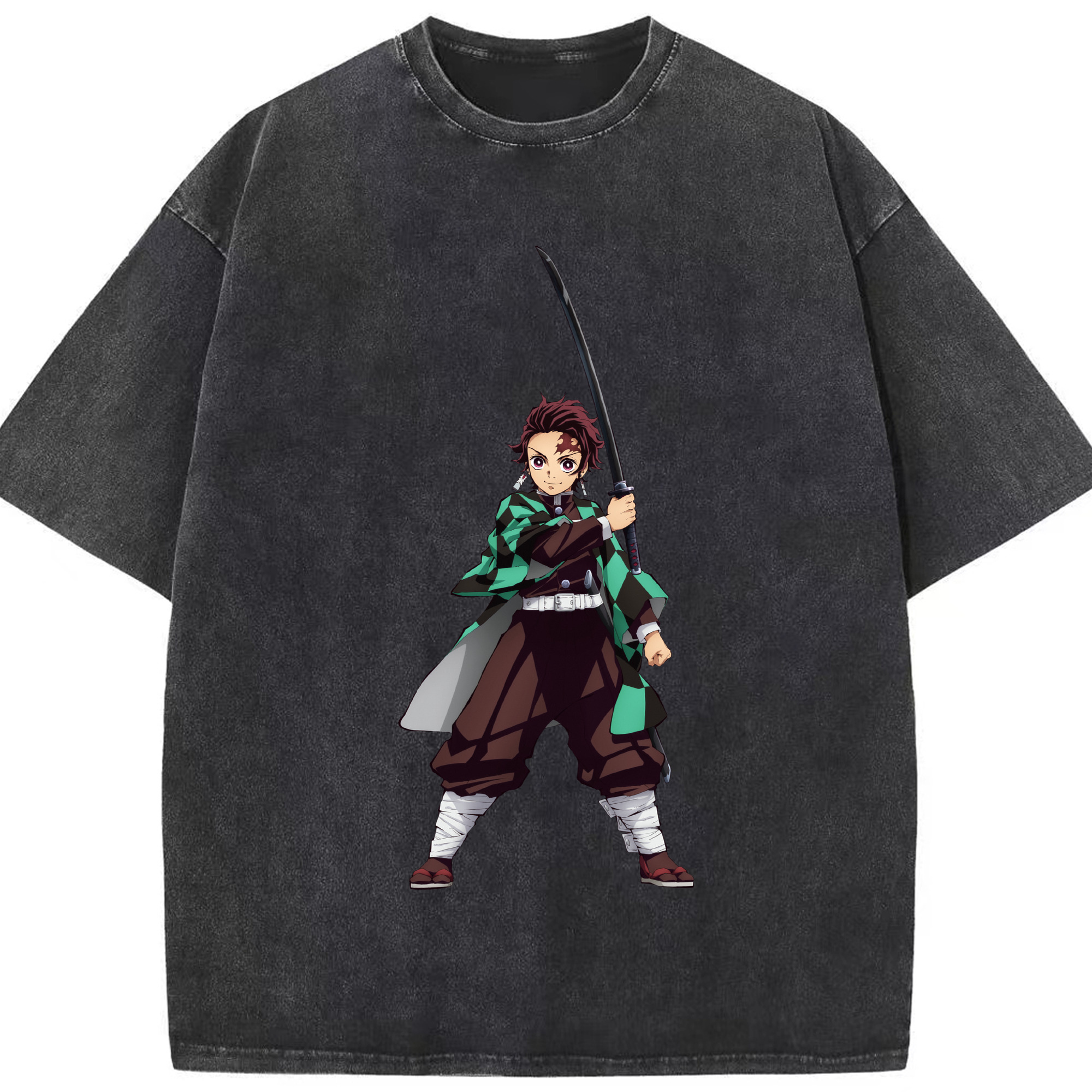 （画像用） 鬼滅の刃 竈門 炭治郎／かまど たんじろう Kamado Tanjirou 綿100% ヴィンテージ風 半袖Tシャツ（フロントプリント）
