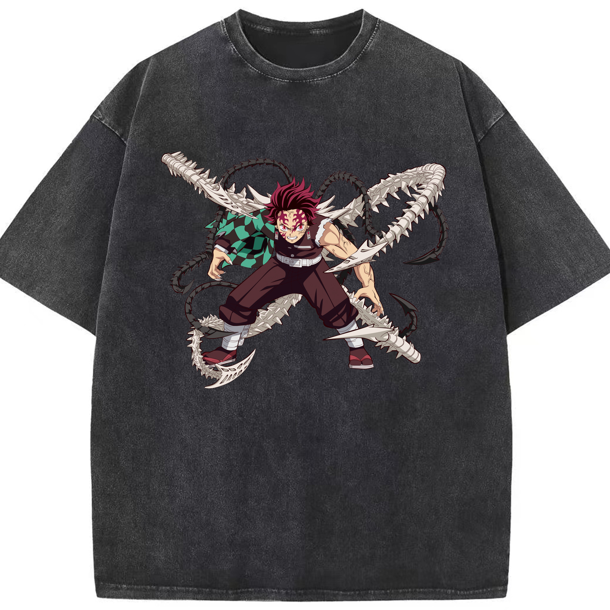 （画像用） 鬼滅の刃 竈門 炭治郎／かまど たんじろう Kamado Tanjirou 綿100% ヴィンテージ風 半袖Tシャツ（フロントプリント）