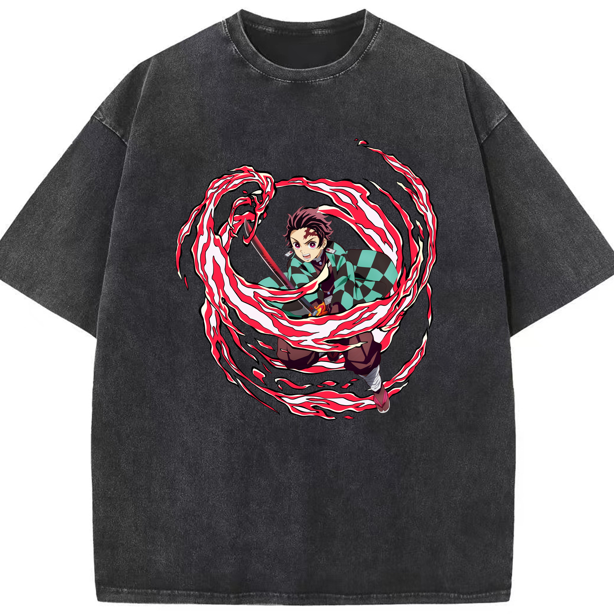 （画像用） 鬼滅の刃 竈門 炭治郎／かまど たんじろう Kamado Tanjirou 綿100% ヴィンテージ風 半袖Tシャツ（フロントプリント）