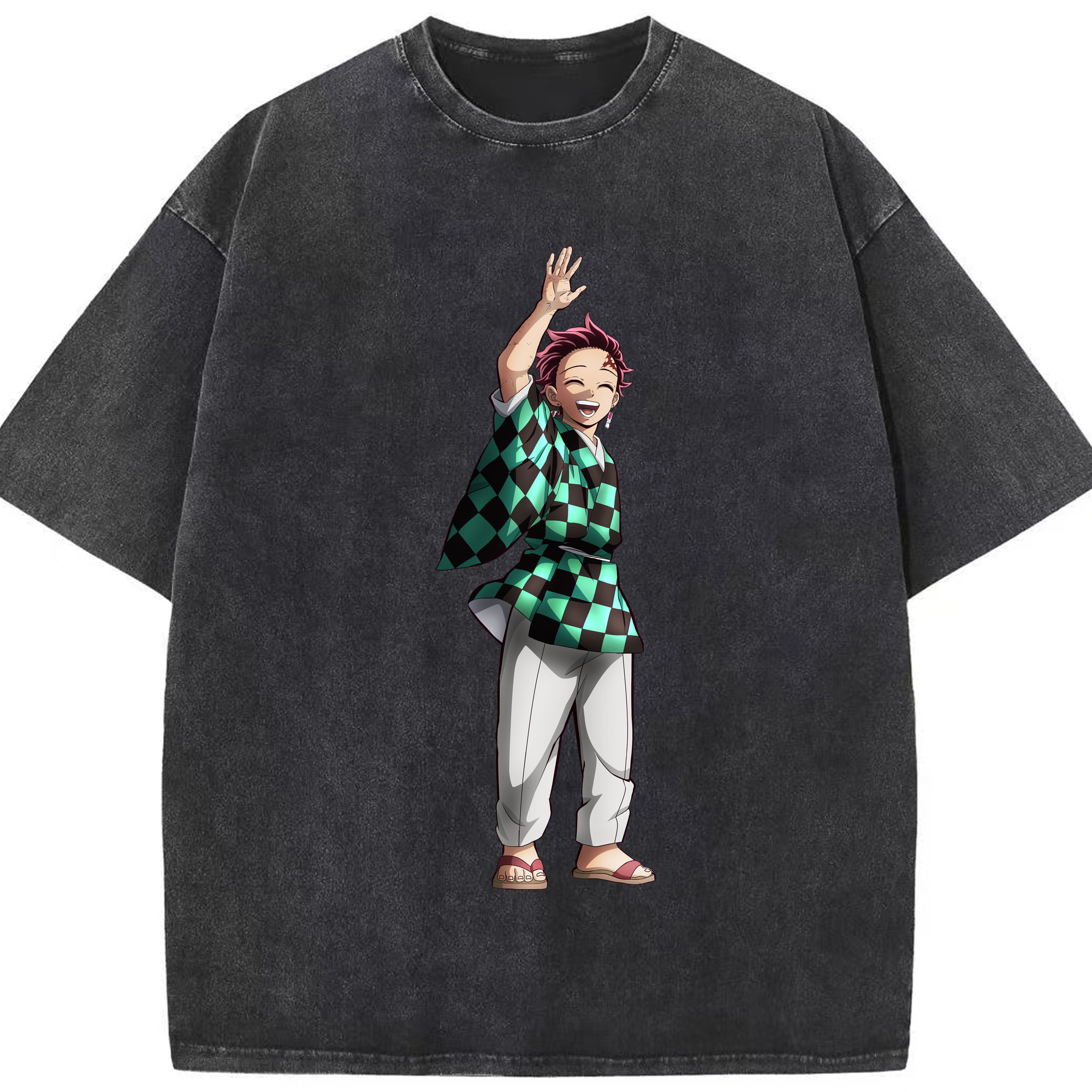 （画像用） 鬼滅の刃 竈門 炭治郎／かまど たんじろう Kamado Tanjirou 綿100% ヴィンテージ風 半袖Tシャツ（フロントプリント）