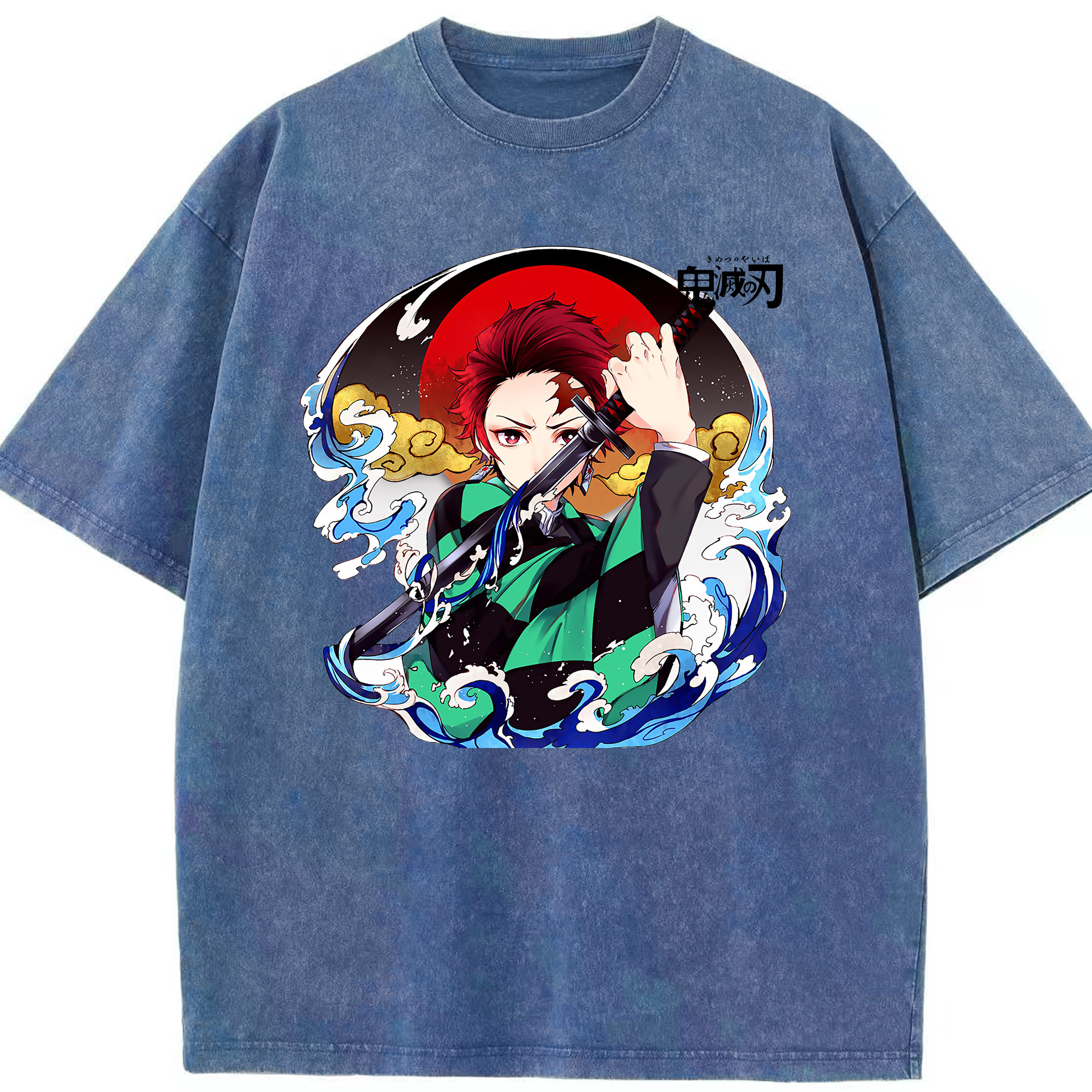 （画像用） 鬼滅の刃 竈門 炭治郎／かまど たんじろう Kamado Tanjirou 綿100% ヴィンテージ風 半袖Tシャツ（フロントプリント）