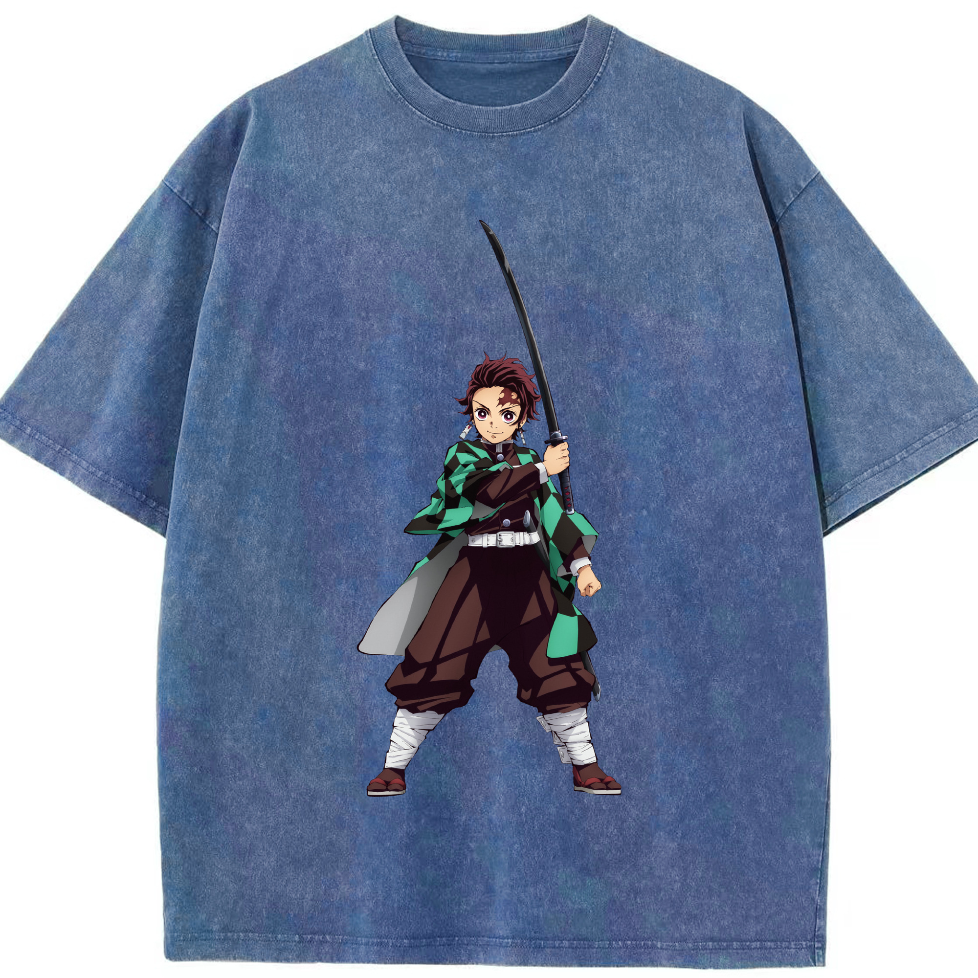 （画像用） 鬼滅の刃 竈門 炭治郎／かまど たんじろう Kamado Tanjirou 綿100% ヴィンテージ風 半袖Tシャツ（フロントプリント）