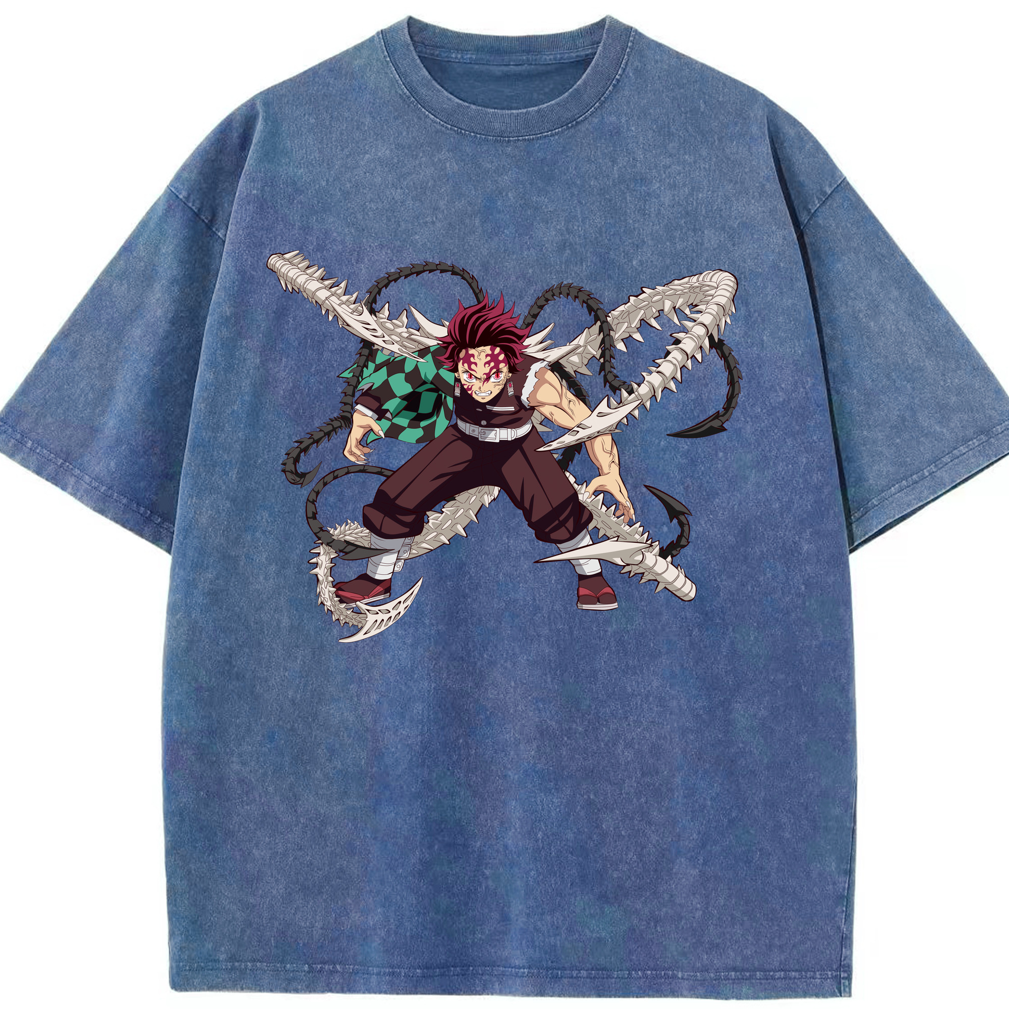 （画像用） 鬼滅の刃 竈門 炭治郎／かまど たんじろう Kamado Tanjirou 綿100% ヴィンテージ風 半袖Tシャツ（フロントプリント）