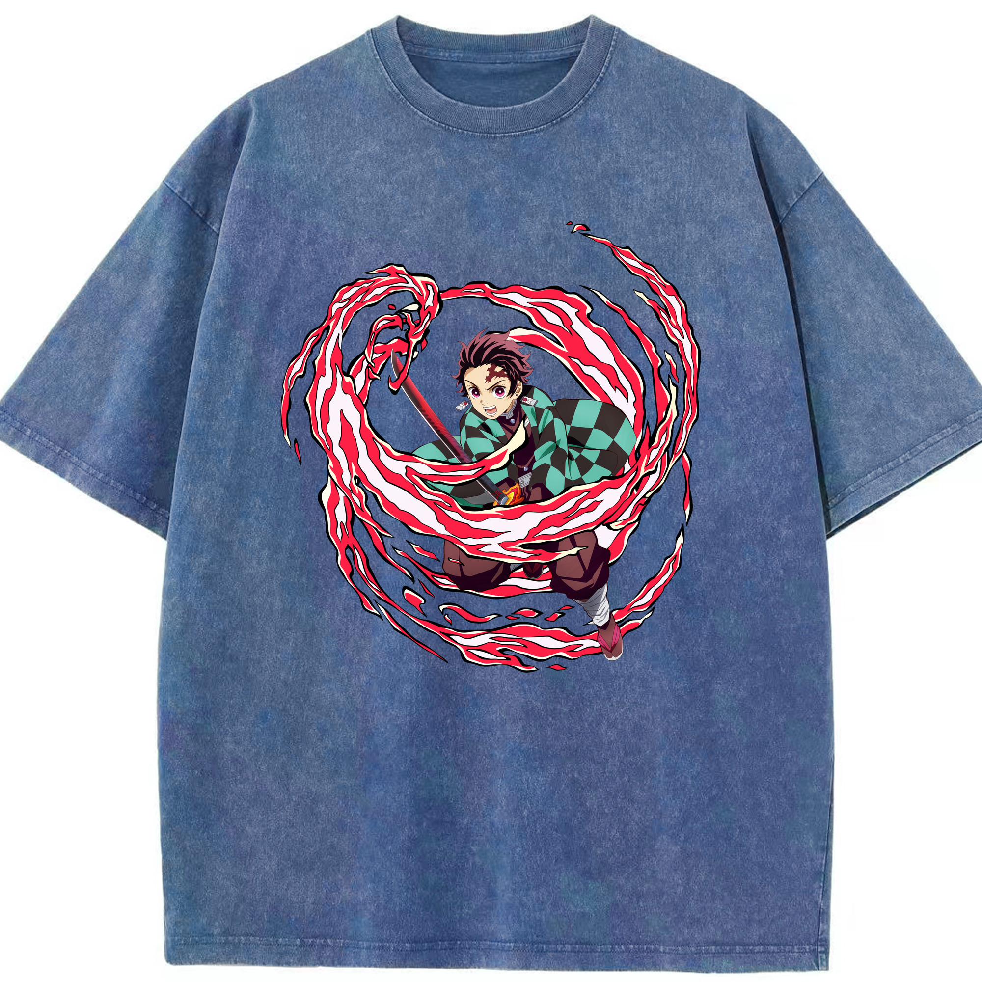 （画像用） 鬼滅の刃 竈門 炭治郎／かまど たんじろう Kamado Tanjirou 綿100% ヴィンテージ風 半袖Tシャツ（フロントプリント）