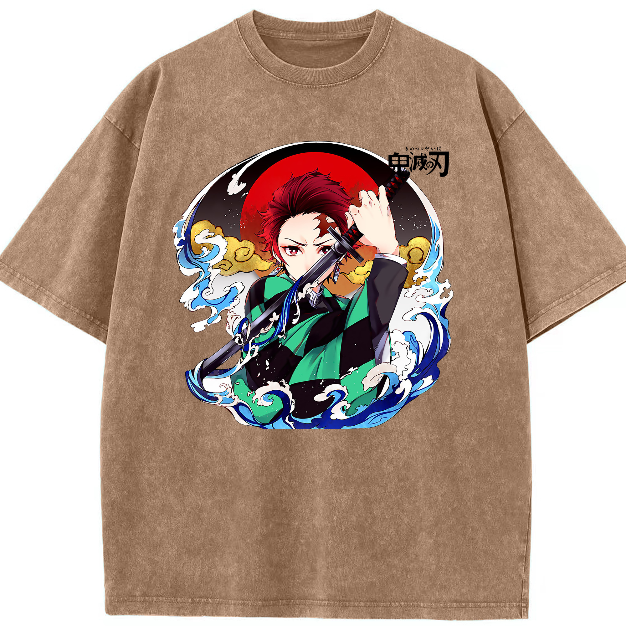 （画像用） 鬼滅の刃 竈門 炭治郎／かまど たんじろう Kamado Tanjirou 綿100% ヴィンテージ風 半袖Tシャツ（フロントプリント）