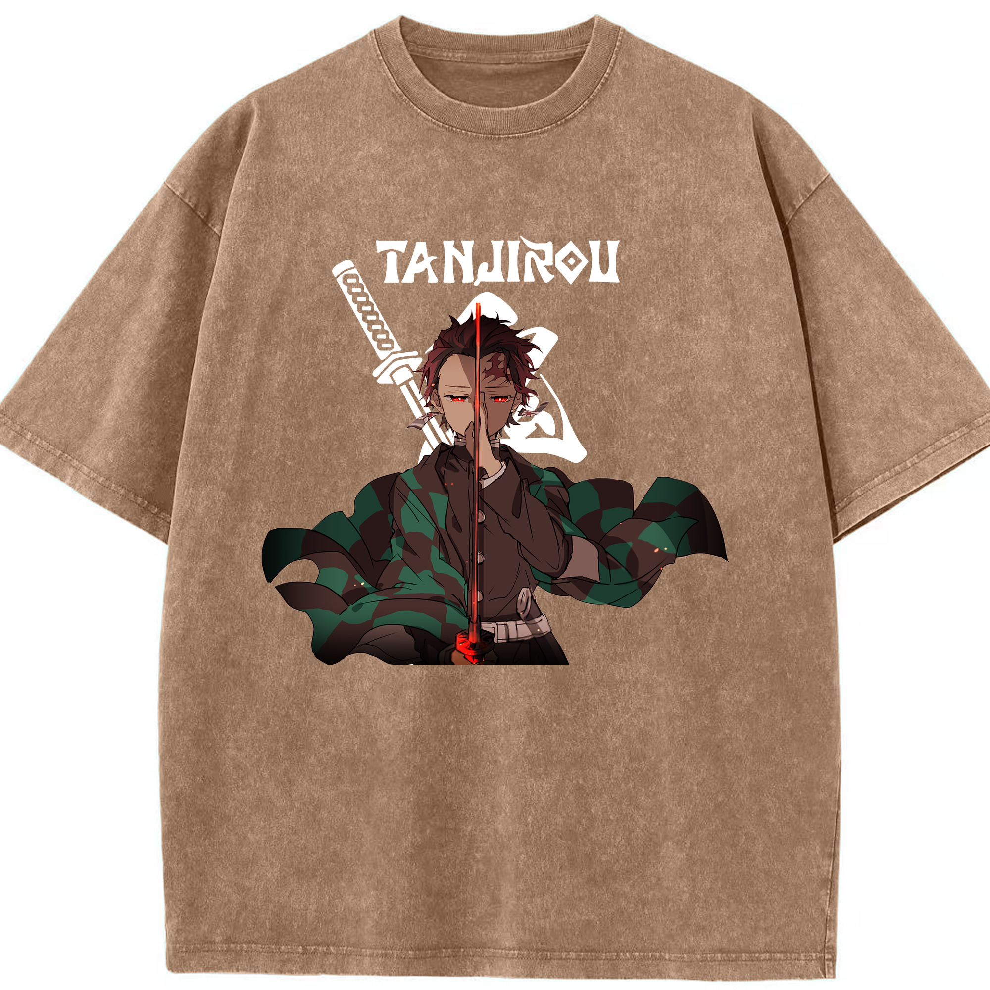 （画像用） 鬼滅の刃 竈門 炭治郎／かまど たんじろう Kamado Tanjirou 綿100% ヴィンテージ風 半袖Tシャツ（フロントプリント）