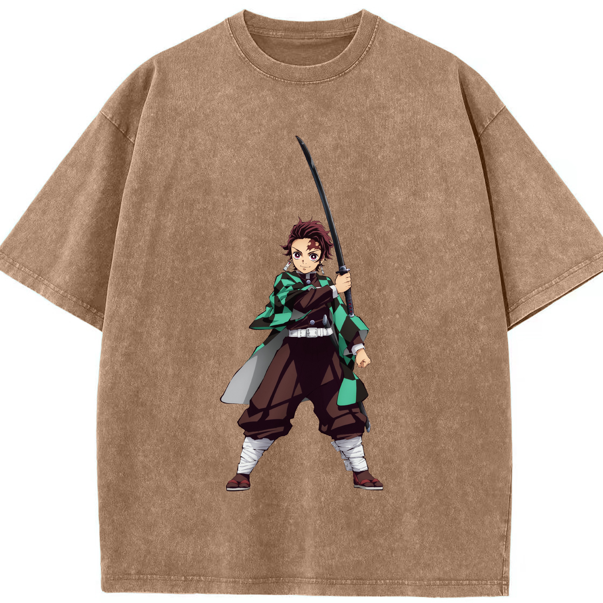 （画像用） 鬼滅の刃 竈門 炭治郎／かまど たんじろう Kamado Tanjirou 綿100% ヴィンテージ風 半袖Tシャツ（フロントプリント）