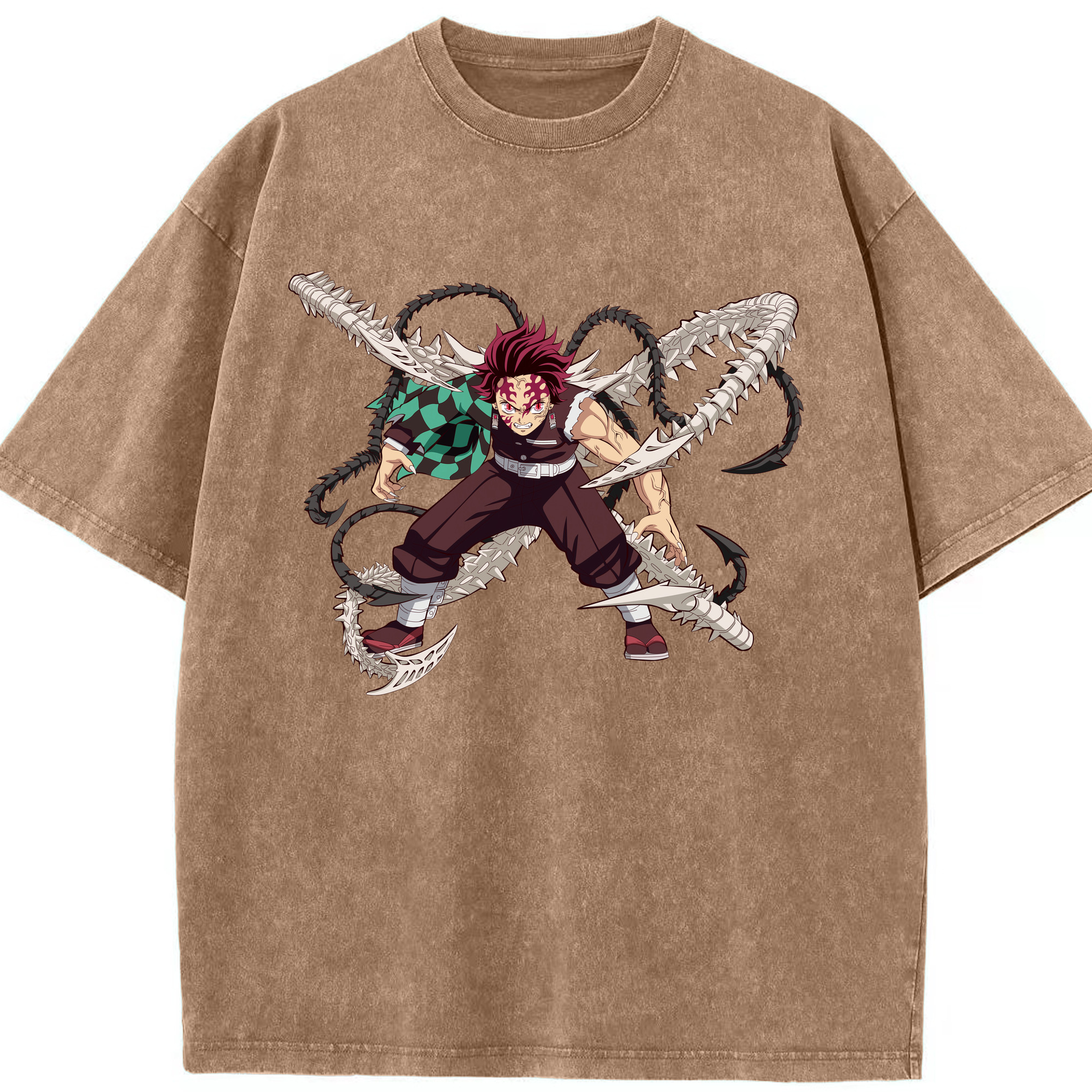 （画像用） 鬼滅の刃 竈門 炭治郎／かまど たんじろう Kamado Tanjirou 綿100% ヴィンテージ風 半袖Tシャツ（フロントプリント）