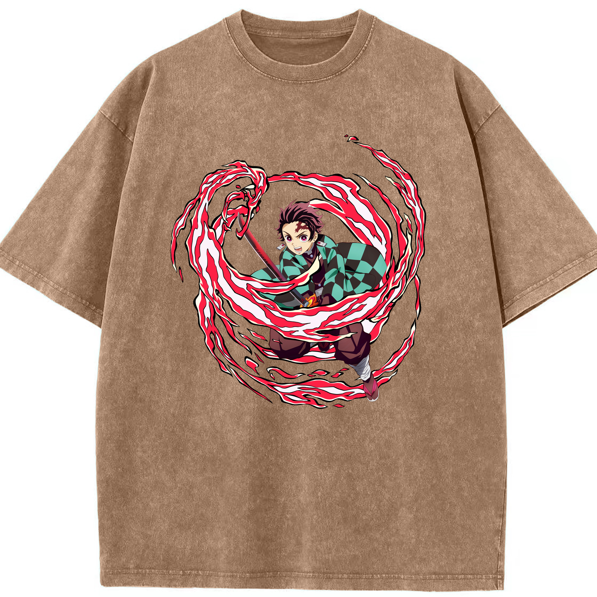 （画像用） 鬼滅の刃 竈門 炭治郎／かまど たんじろう Kamado Tanjirou 綿100% ヴィンテージ風 半袖Tシャツ（フロントプリント）