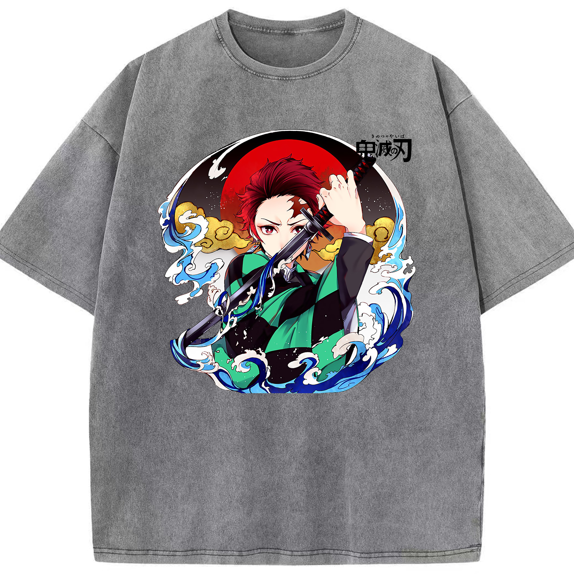 （画像用） 鬼滅の刃 竈門 炭治郎／かまど たんじろう Kamado Tanjirou 綿100% ヴィンテージ風 半袖Tシャツ（フロントプリント）