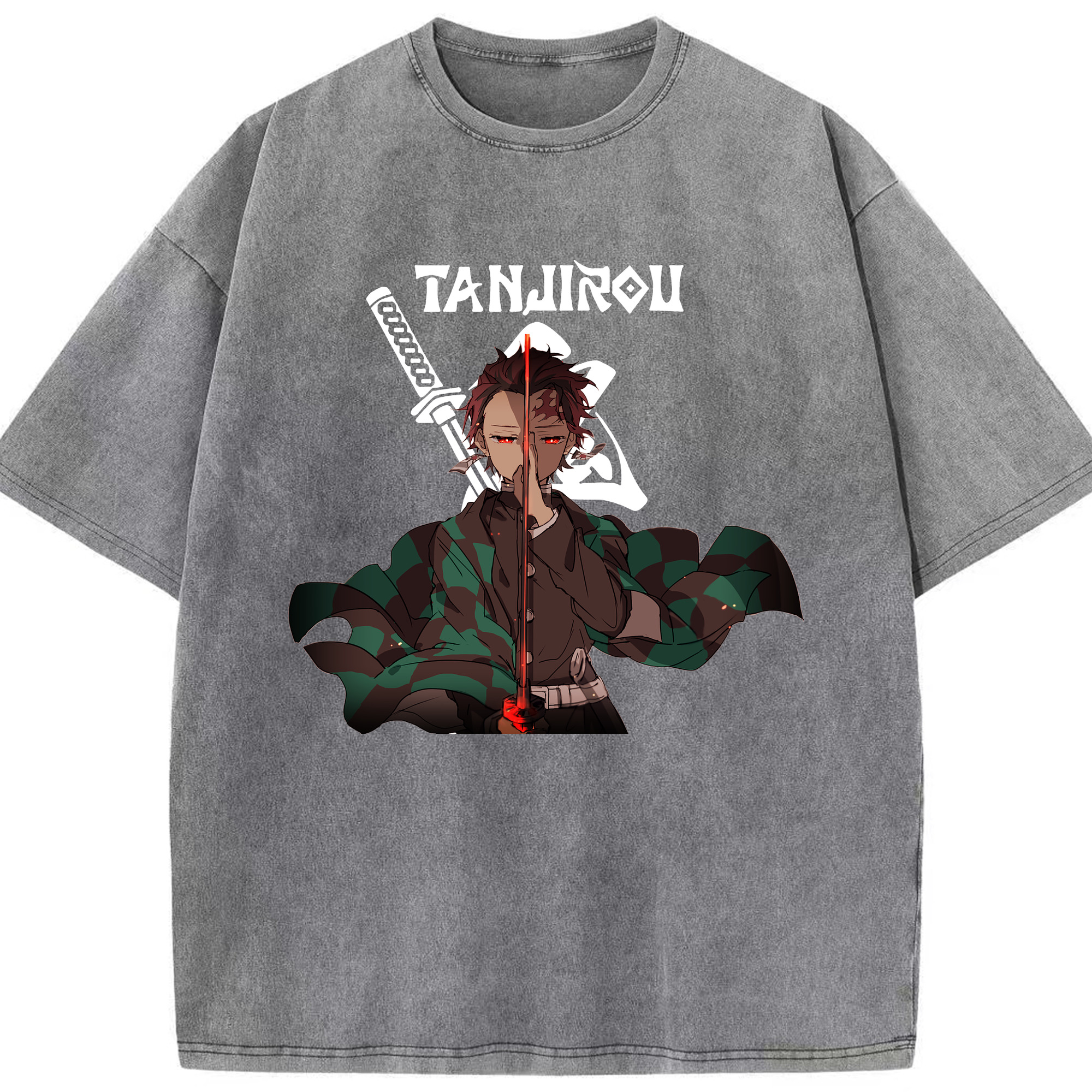 （画像用） 鬼滅の刃 竈門 炭治郎／かまど たんじろう Kamado Tanjirou 綿100% ヴィンテージ風 半袖Tシャツ（フロントプリント）