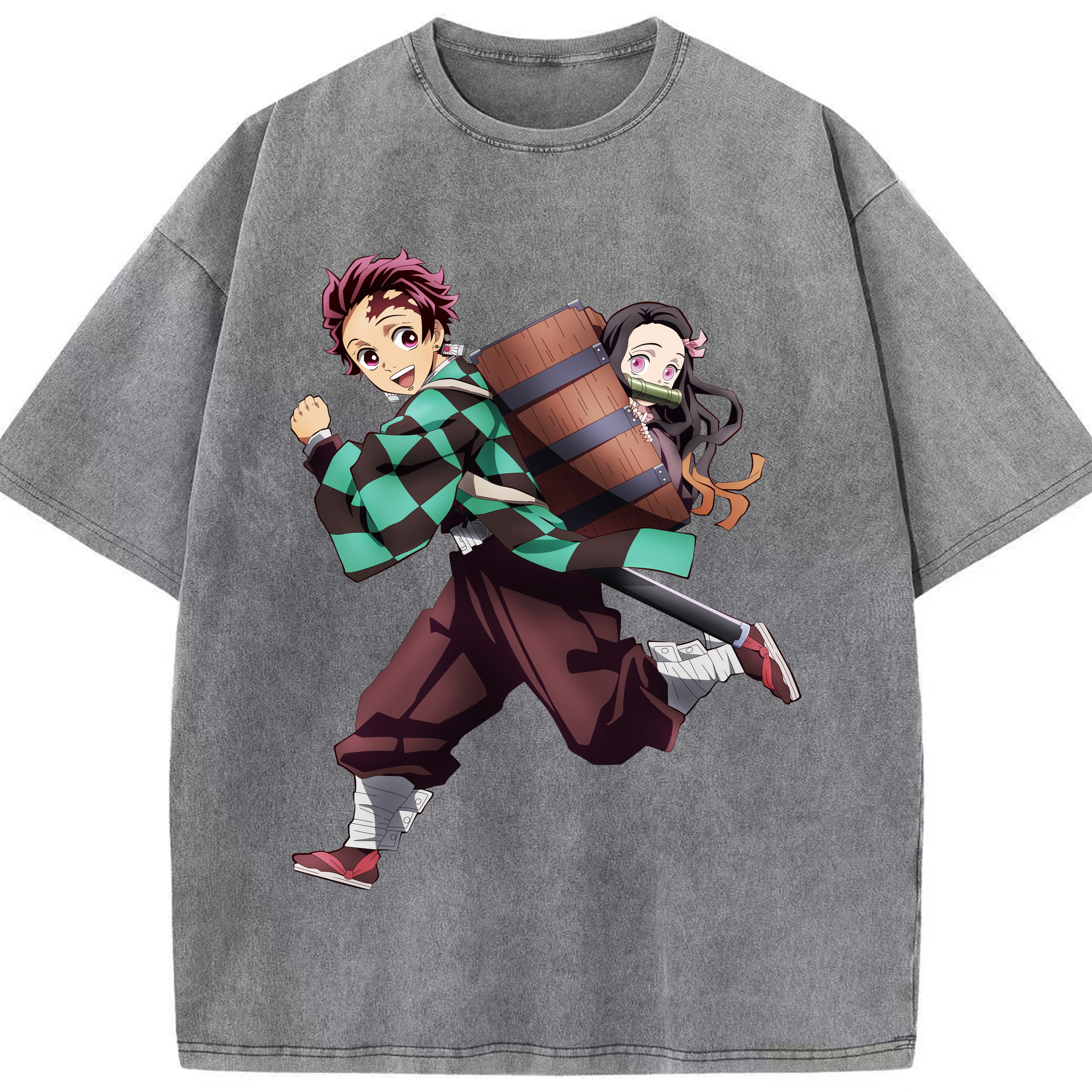 （画像用） 鬼滅の刃 竈門 炭治郎／かまど たんじろう Kamado Tanjirou 綿100% ヴィンテージ風 半袖Tシャツ（フロントプリント）