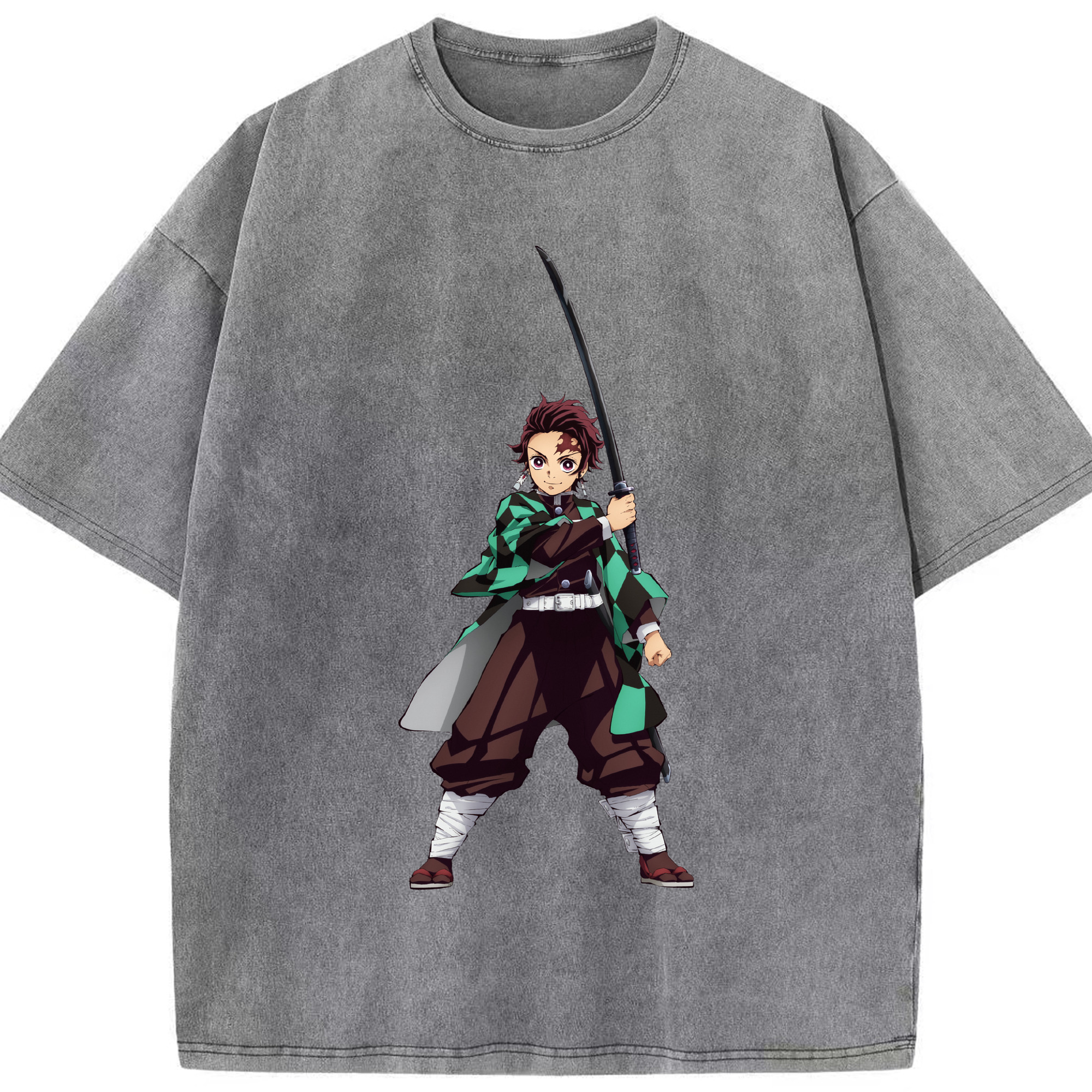 （画像用） 鬼滅の刃 竈門 炭治郎／かまど たんじろう Kamado Tanjirou 綿100% ヴィンテージ風 半袖Tシャツ（フロントプリント）