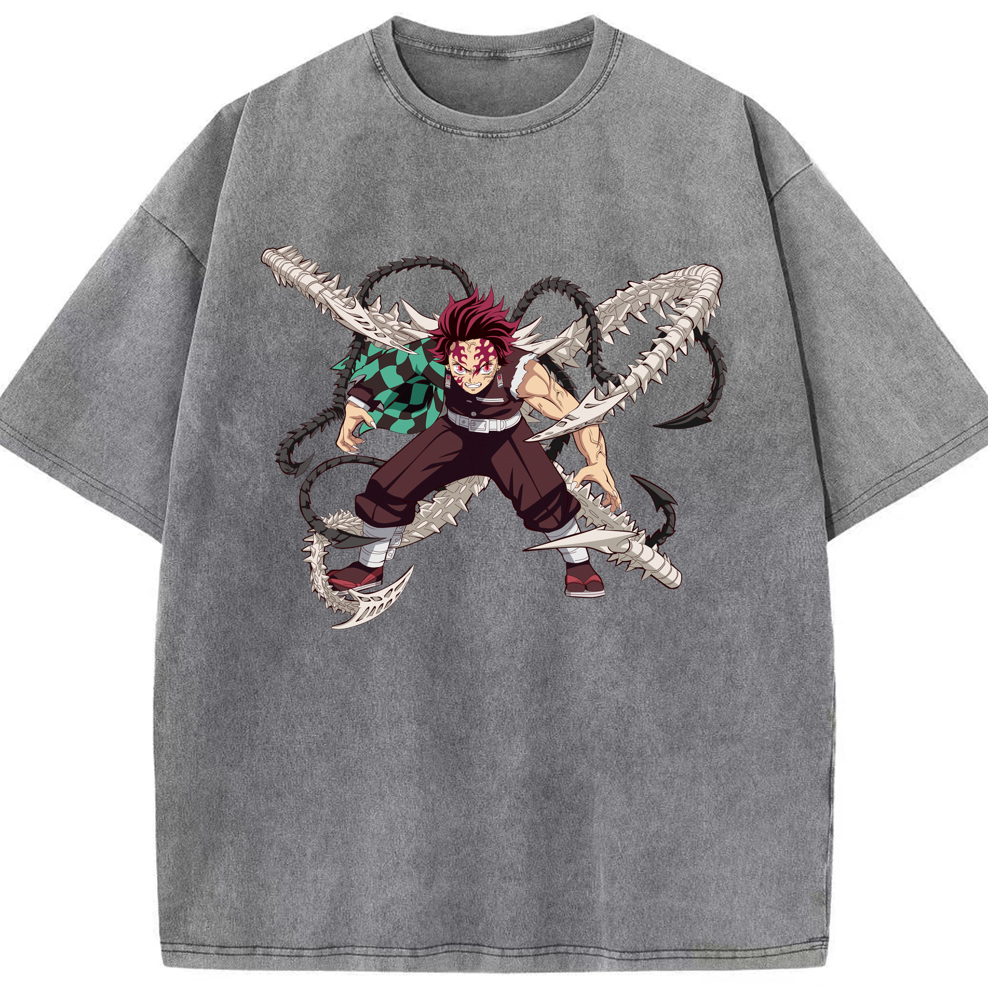 （画像用） 鬼滅の刃 竈門 炭治郎／かまど たんじろう Kamado Tanjirou 綿100% ヴィンテージ風 半袖Tシャツ（フロントプリント）