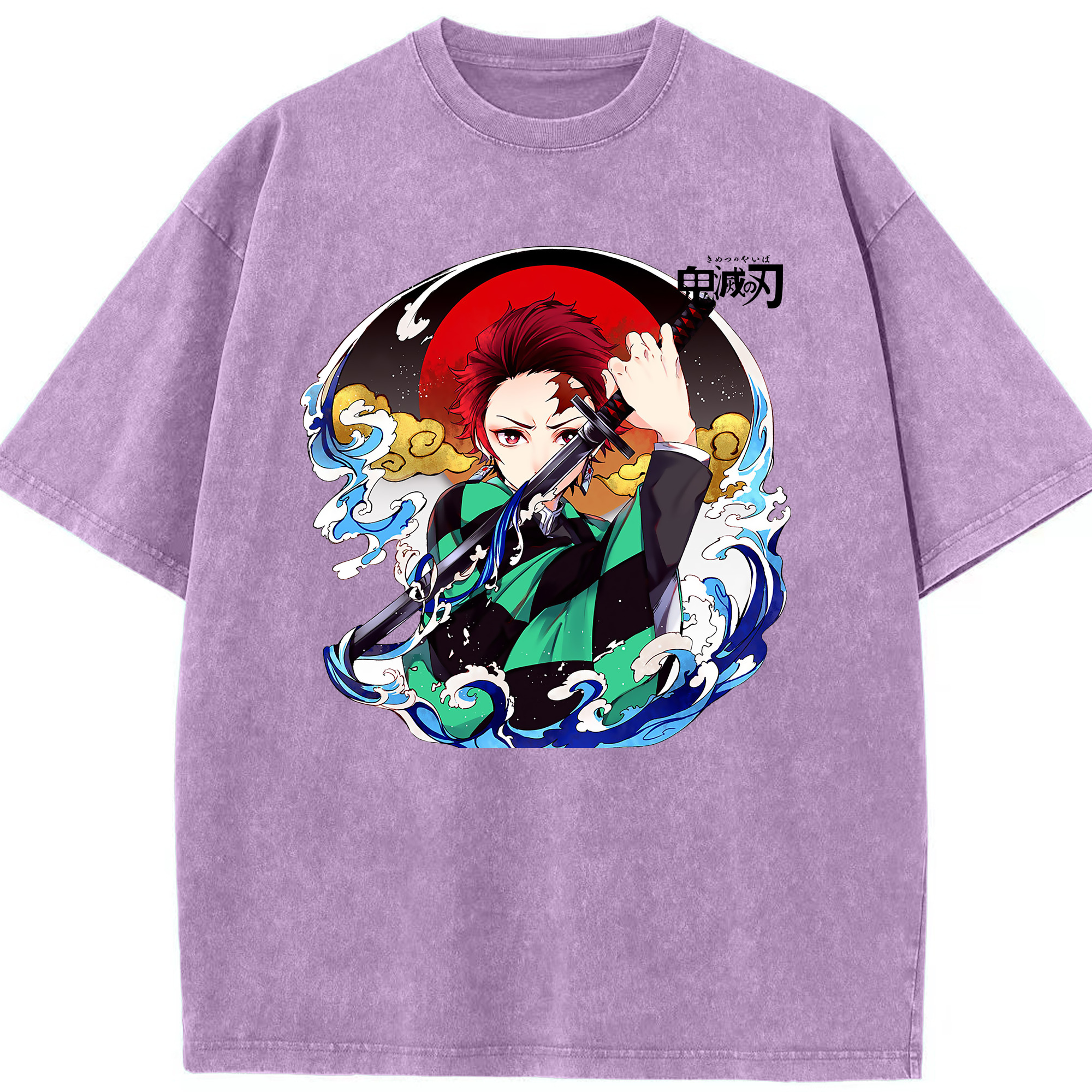 （画像用） 鬼滅の刃 竈門 炭治郎／かまど たんじろう Kamado Tanjirou 綿100% ヴィンテージ風 半袖Tシャツ（フロントプリント）