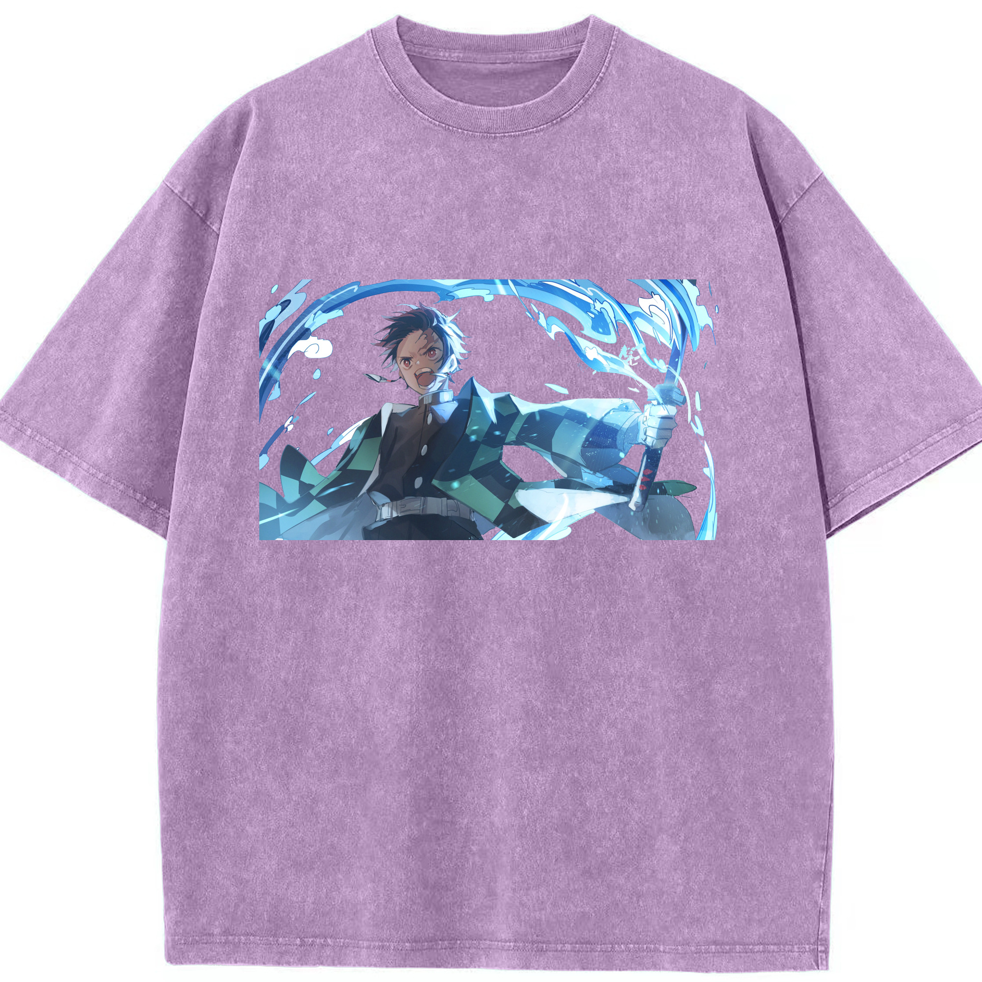 （画像用） 鬼滅の刃 竈門 炭治郎／かまど たんじろう Kamado Tanjirou 綿100% ヴィンテージ風 半袖Tシャツ（フロントプリント）