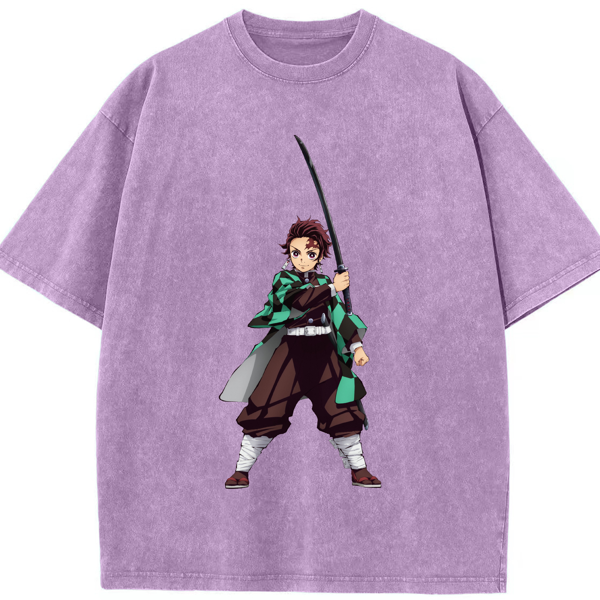 （画像用） 鬼滅の刃 竈門 炭治郎／かまど たんじろう Kamado Tanjirou 綿100% ヴィンテージ風 半袖Tシャツ（フロントプリント）