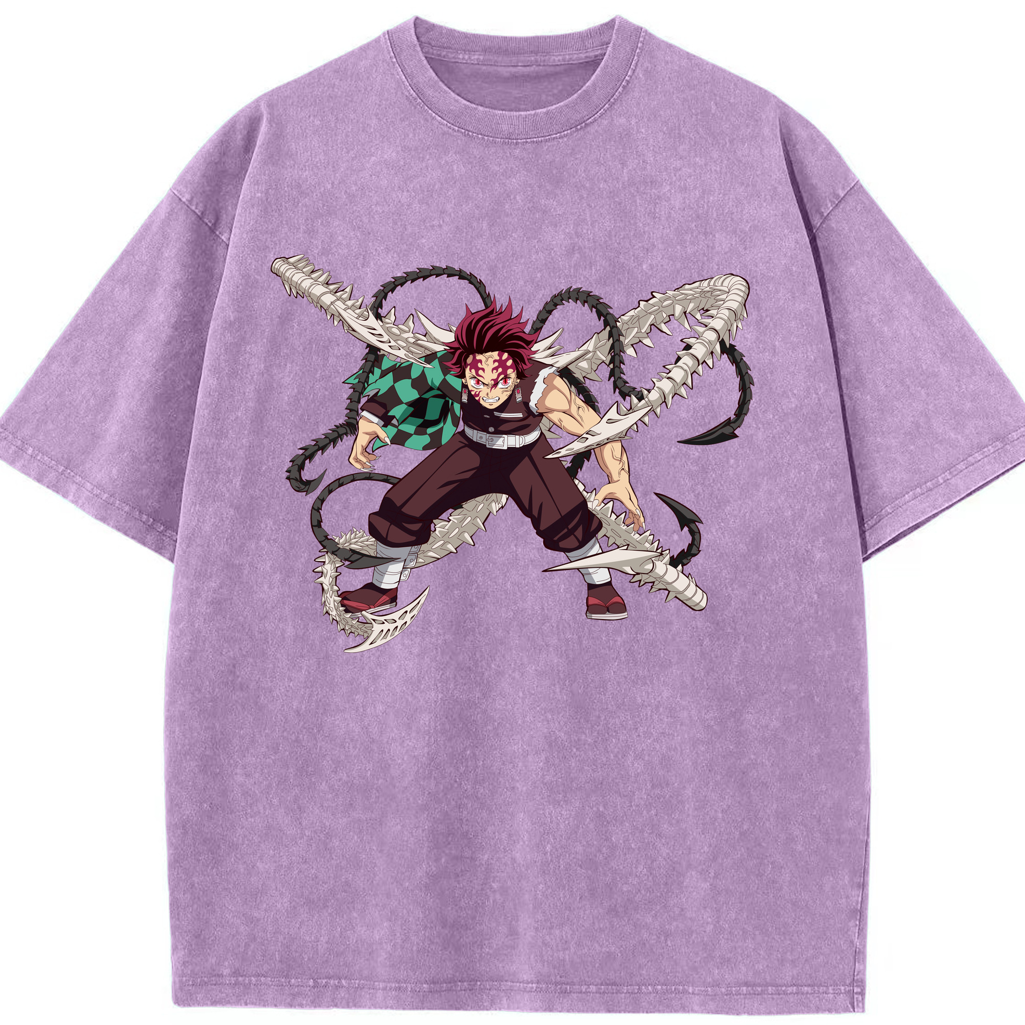 （画像用） 鬼滅の刃 竈門 炭治郎／かまど たんじろう Kamado Tanjirou 綿100% ヴィンテージ風 半袖Tシャツ（フロントプリント）