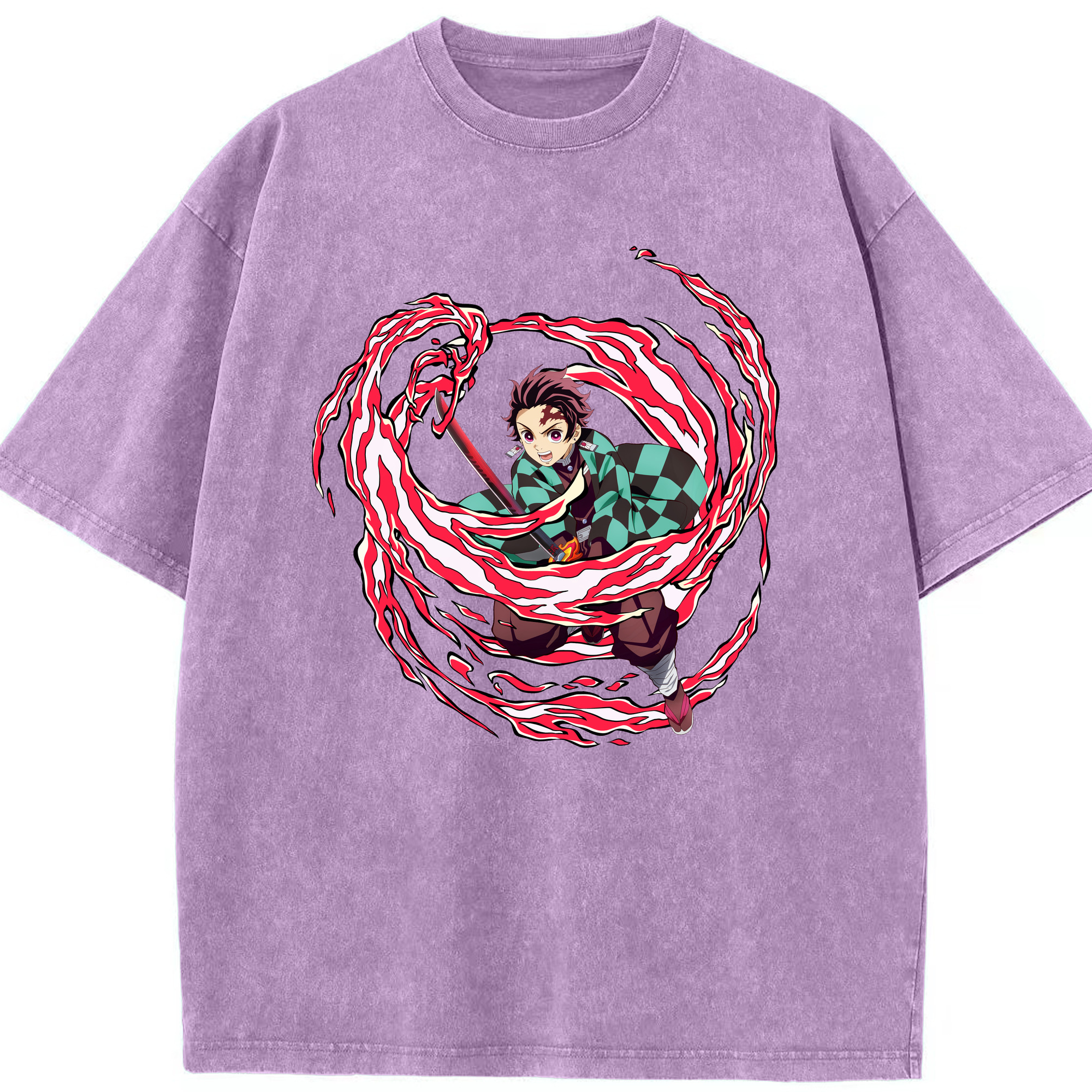 （画像用） 鬼滅の刃 竈門 炭治郎／かまど たんじろう Kamado Tanjirou 綿100% ヴィンテージ風 半袖Tシャツ（フロントプリント）