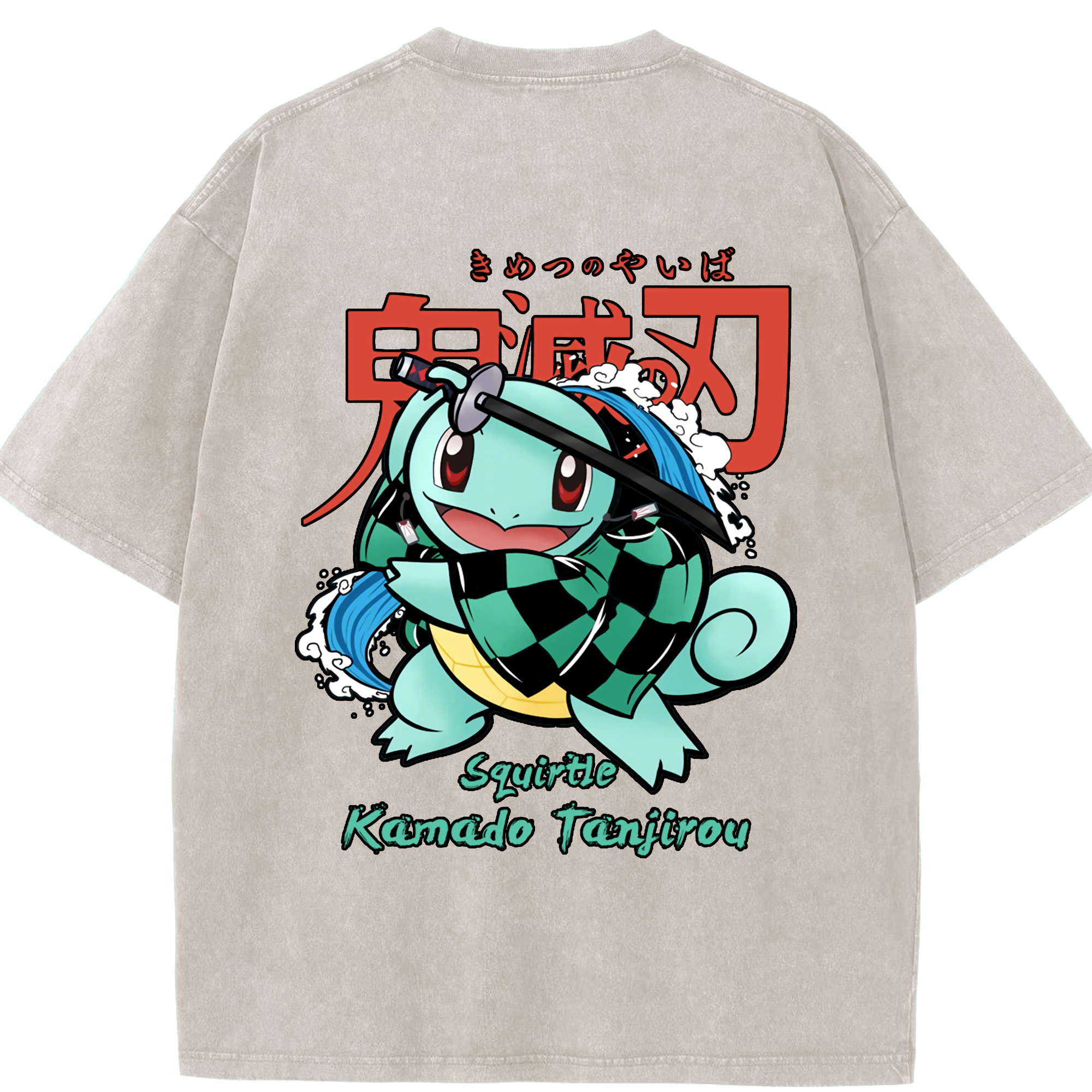 （画像用） 鬼滅の刃 竈門 炭治郎／かまど たんじろう Kamado Tanjirou 綿100% ヴィンテージ風 半袖Tシャツ（背面プリント）