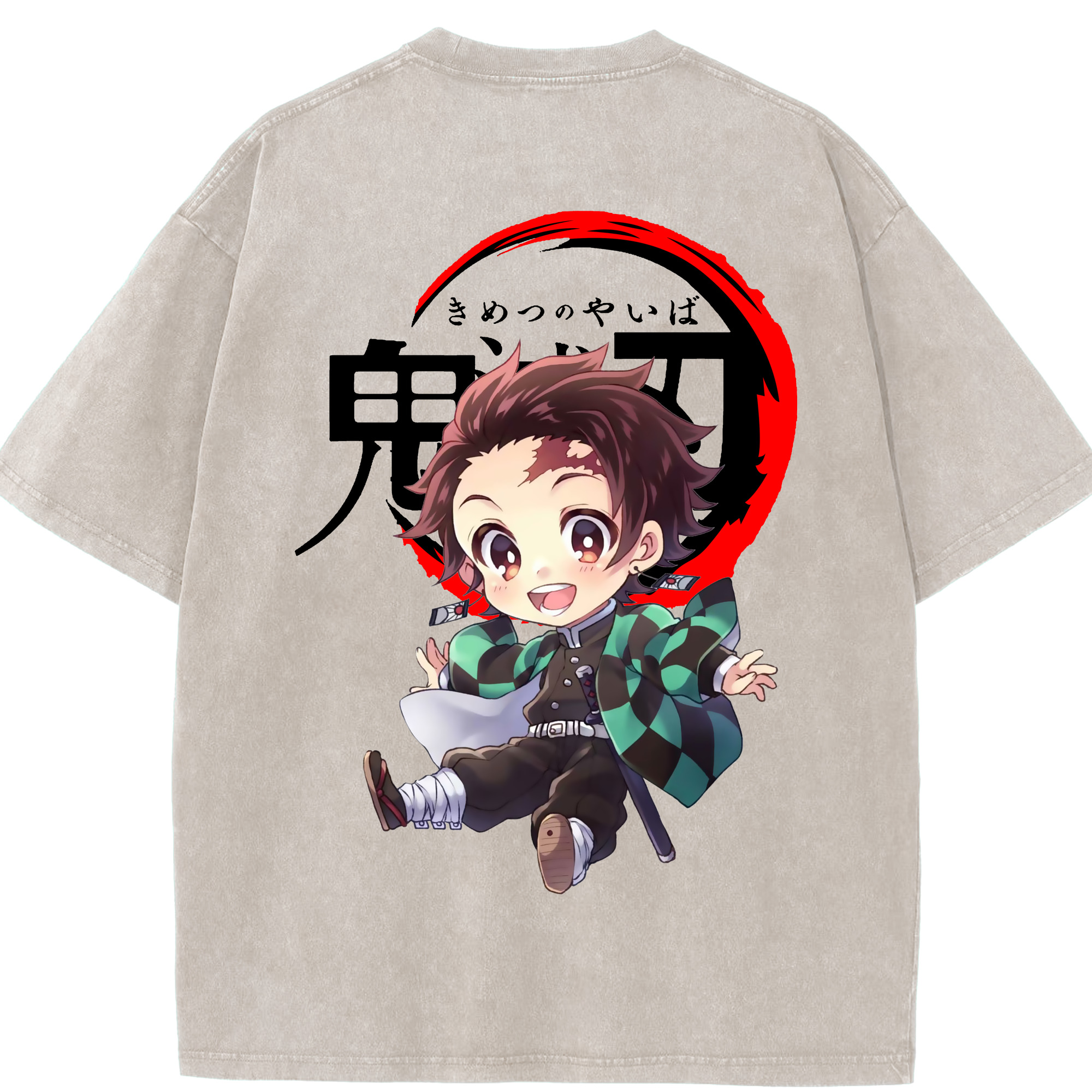 （画像用） 鬼滅の刃 竈門 炭治郎／かまど たんじろう Kamado Tanjirou 綿100% ヴィンテージ風 半袖Tシャツ（背面プリント）