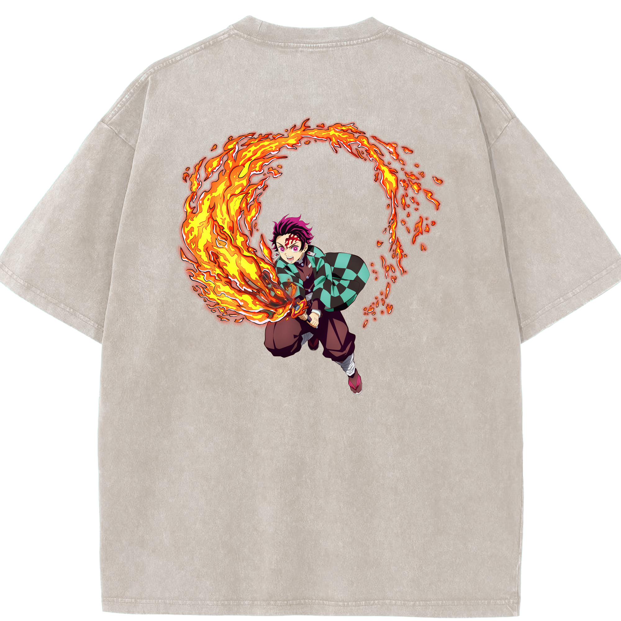 （画像用） 鬼滅の刃 竈門 炭治郎／かまど たんじろう Kamado Tanjirou 綿100% ヴィンテージ風 半袖Tシャツ（背面プリント）