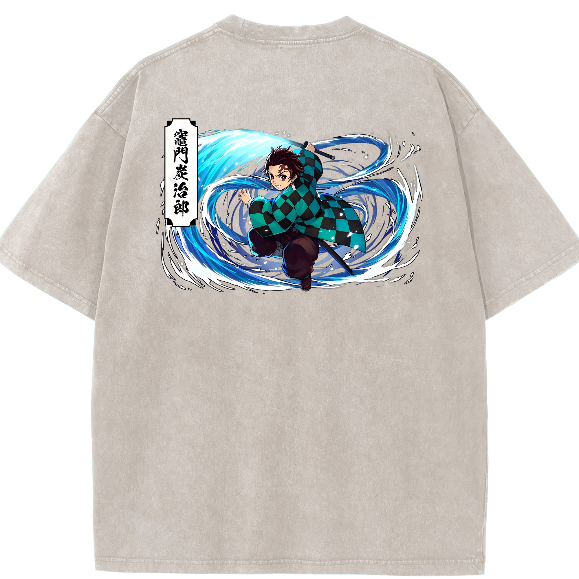 （画像用） 鬼滅の刃 竈門 炭治郎／かまど たんじろう Kamado Tanjirou 綿100% ヴィンテージ風 半袖Tシャツ（背面プリント）