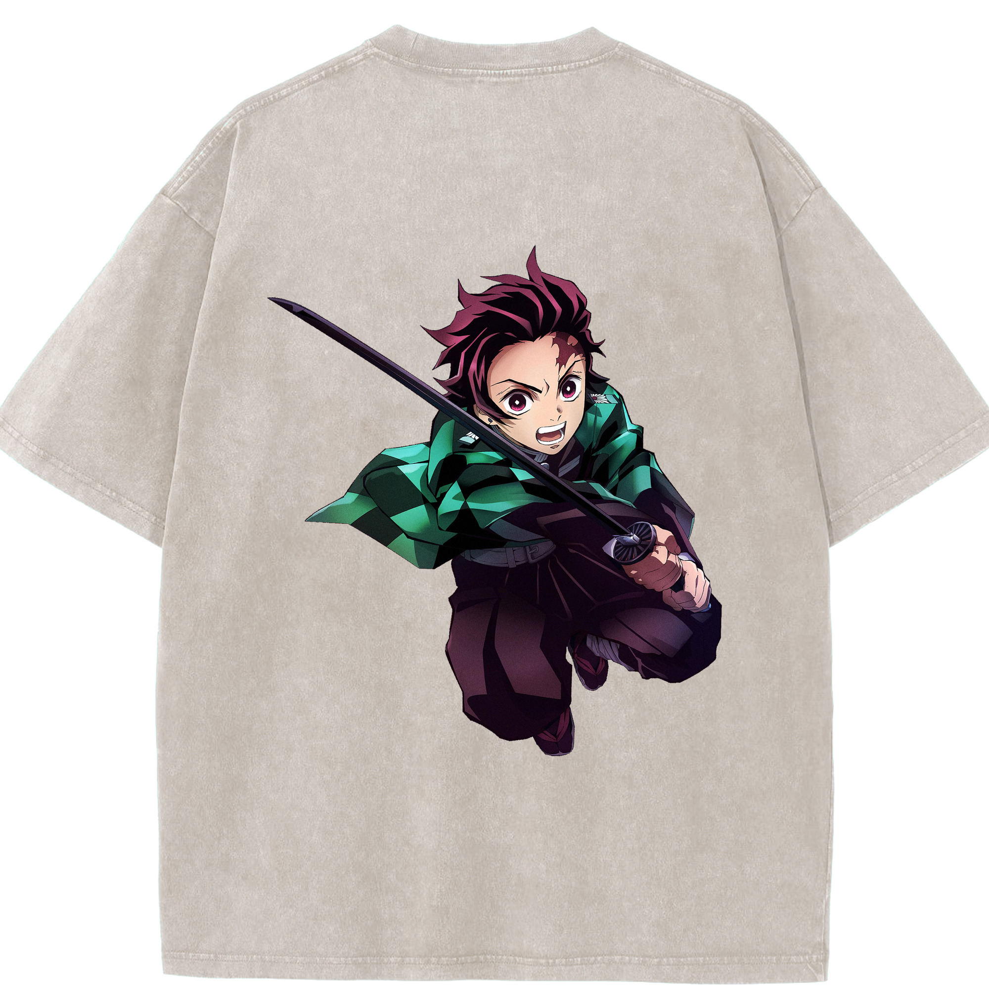 （画像用） 鬼滅の刃 竈門 炭治郎／かまど たんじろう Kamado Tanjirou 綿100% ヴィンテージ風 半袖Tシャツ（背面プリント）