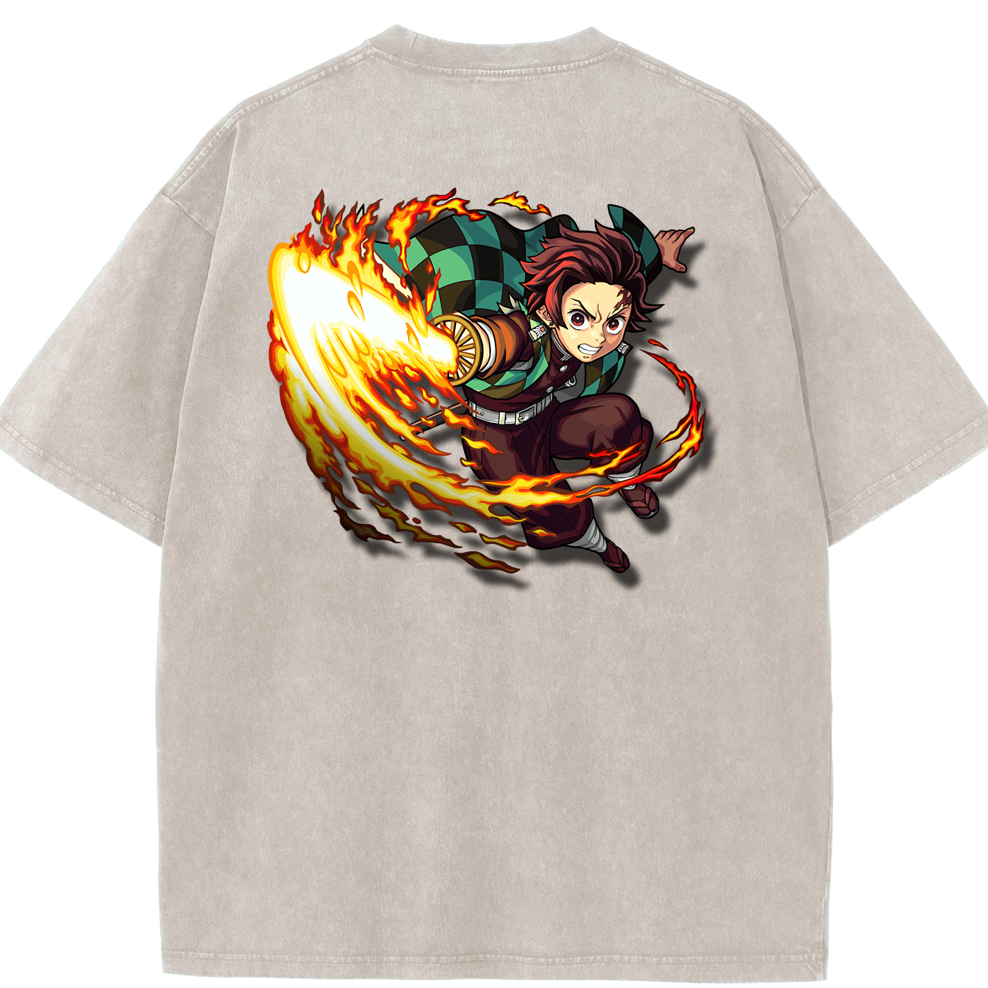 （画像用） 鬼滅の刃 竈門 炭治郎／かまど たんじろう Kamado Tanjirou 綿100% ヴィンテージ風 半袖Tシャツ（背面プリント）